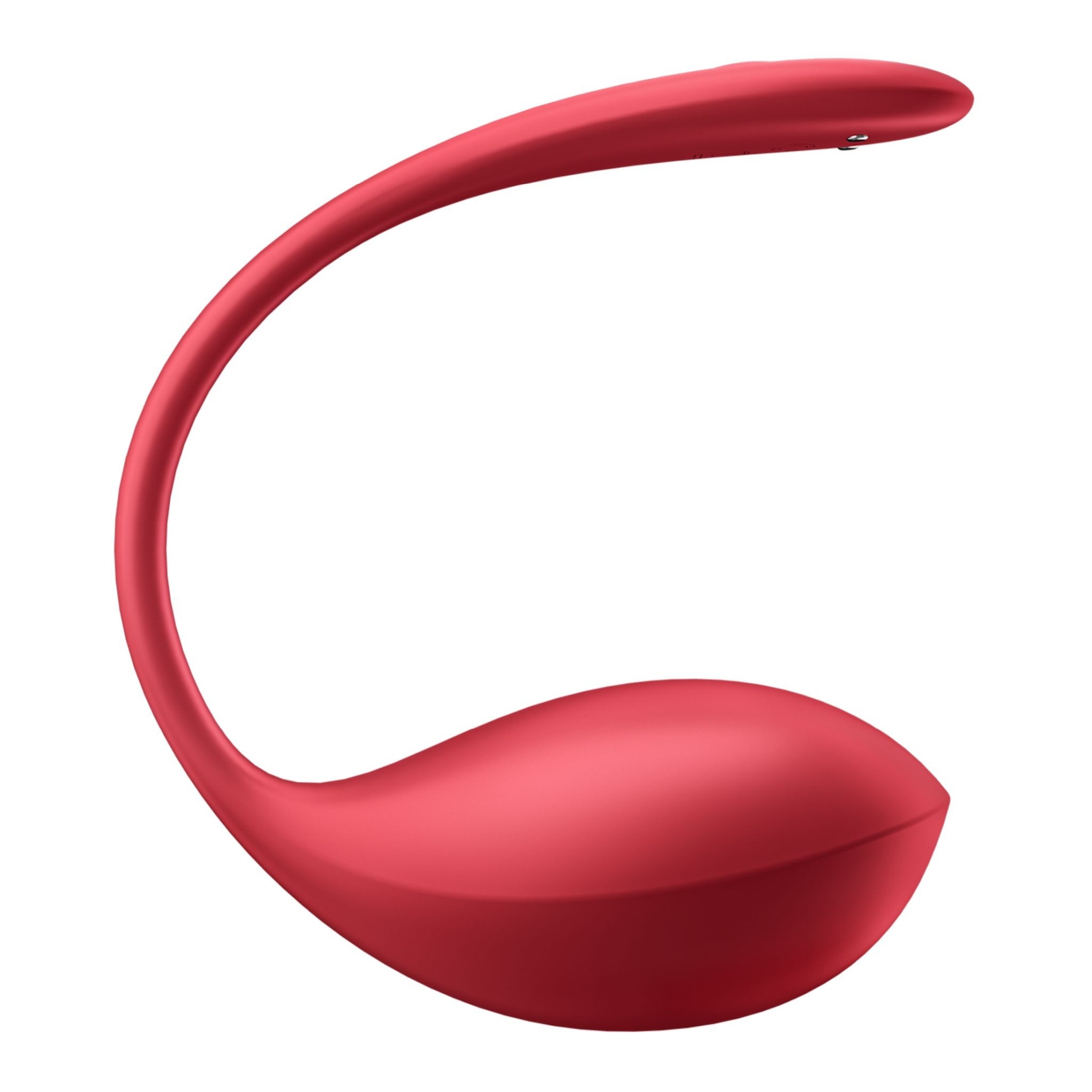 Vibrator Satisfyer Shiny Petal, profil frontal cu tija ovala si capatul de incarcare magnetica