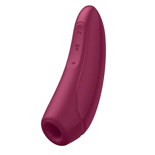 Satisfyer Curvy 1+ vedere frontala cu cele 3 butoane tactile de control intensitate si Bluetooth