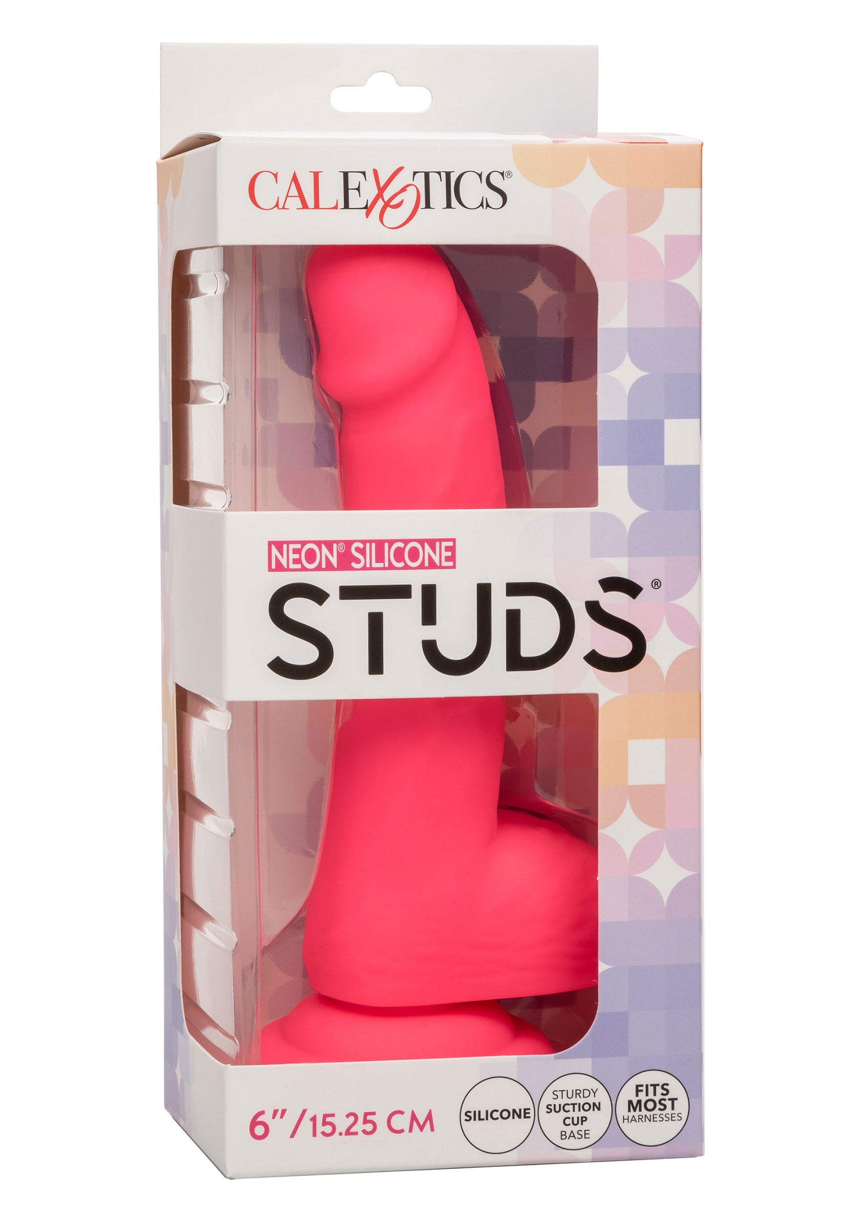Dildo CalExotics Neon Silicone Studs roz, detaliu baza si forma anatomica