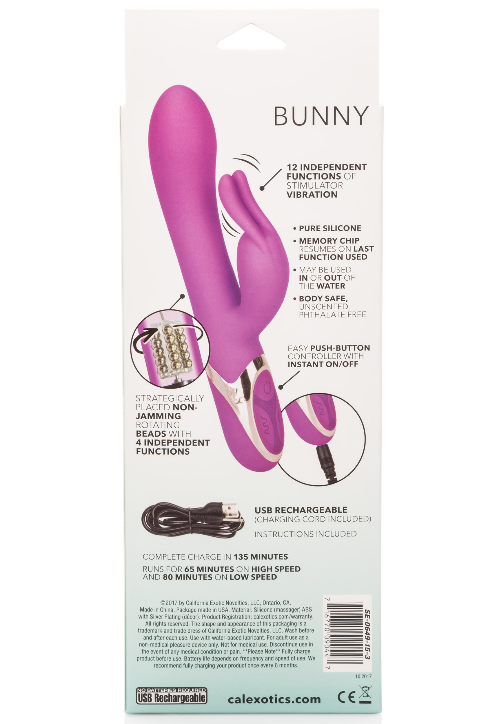 Vibrator Enchanted Bunny CalExotics California Dreaming - detalii tehnice si dimensiuni