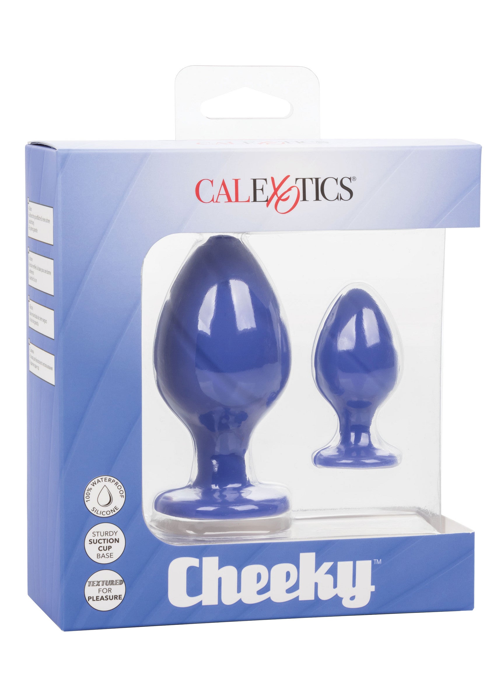 Set plug anal Cheeky albastru, detaliu comparativ marime mica si mare
