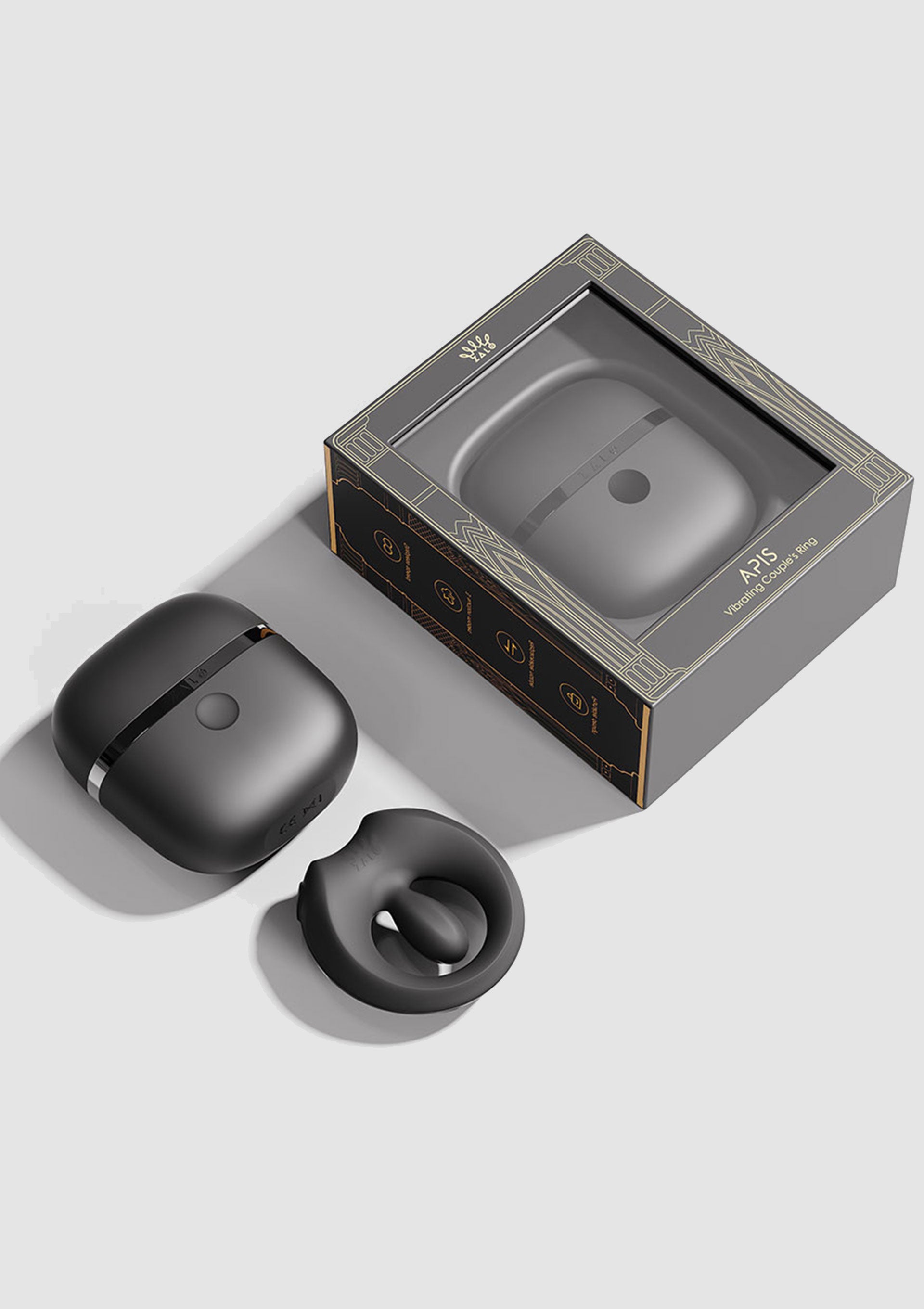 Inel cuplu ZALO Apis negru, detaliu forma ergonomica si modul central
