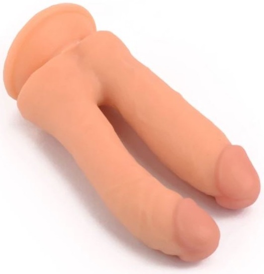 Dildo dubla penetrare bej 18.5cm VSCNOVELTY harness compatibil O-ring 3.56cm ventoza