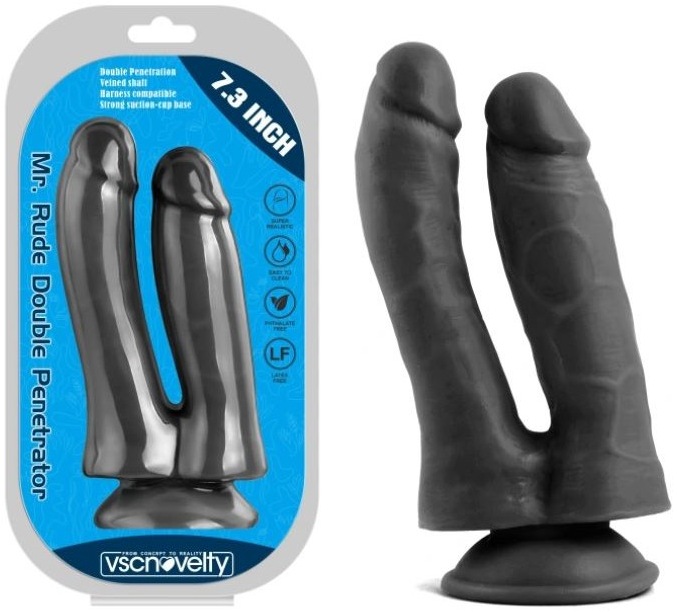 Dildo dubla penetrare VSCNOVELTY silicon negru 18.5cm doua capete vedere principala