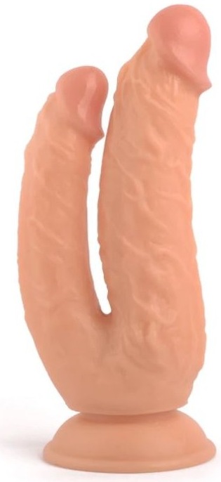 Dildo dublu VSCNOVELTY bej 21cm doua capete realiste vene discrete penetrare dubla