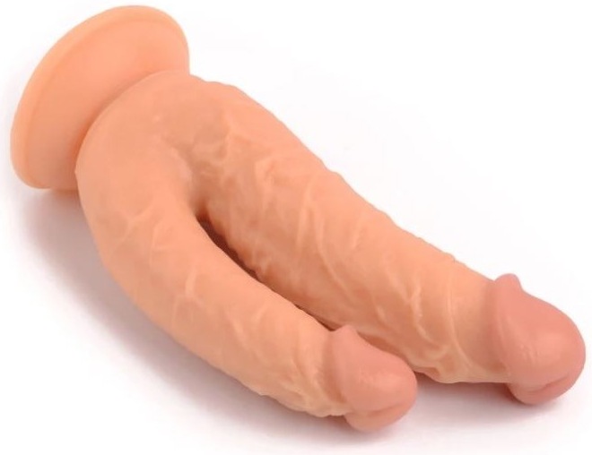 Dildo dubla penetrare bej 21cm VSCNOVELTY harness O-ring 4.3cm ventuza baza