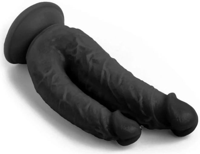 Dildo dubla penetrare negru 21cm VSCNOVELTY harness O-ring 4.3cm ventuza baza