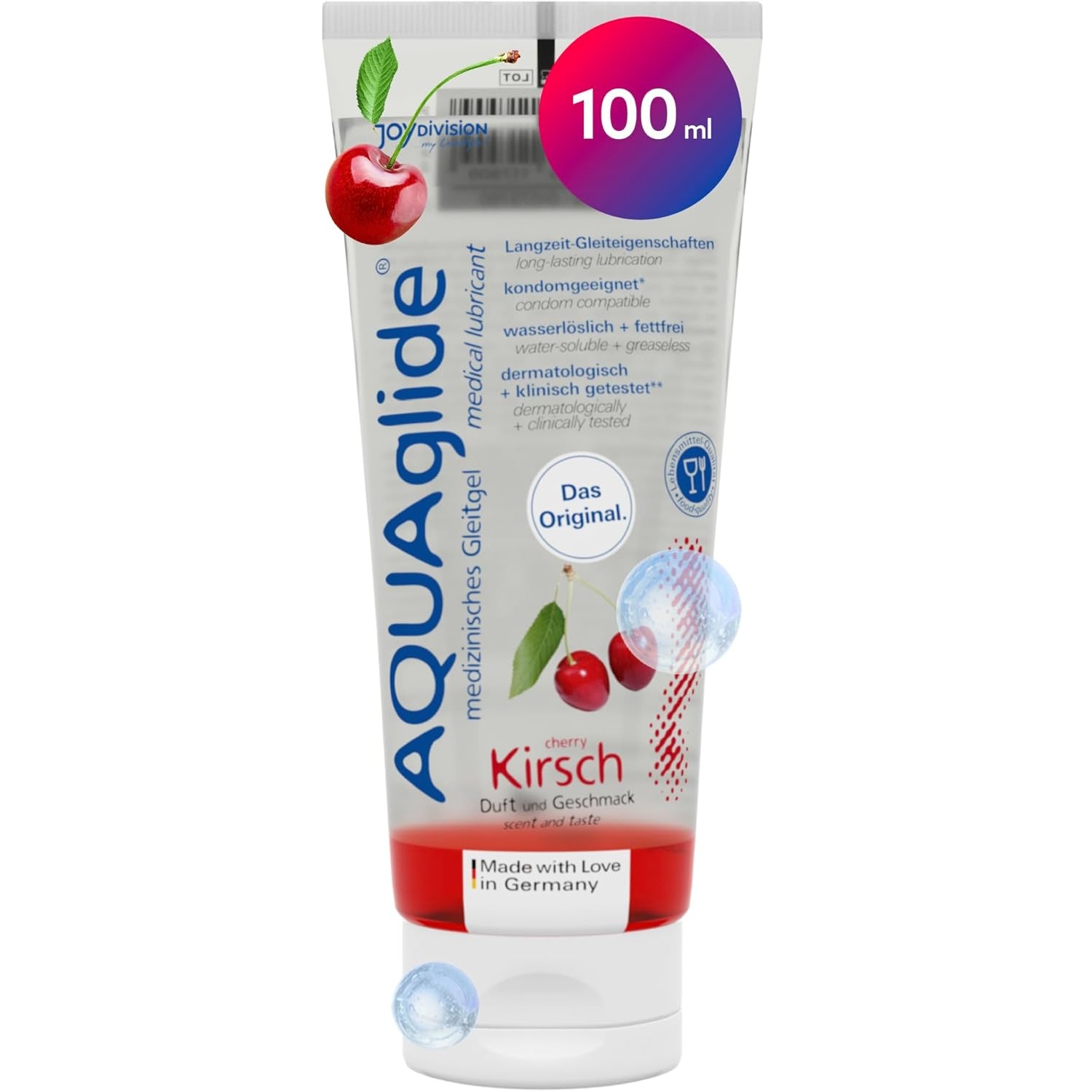 Lubrifiant JoyDivision AQUAglide Cirese 100ml food grade aroma cirese dulci pH optim vegan compatibil latex EAN 4028403117916