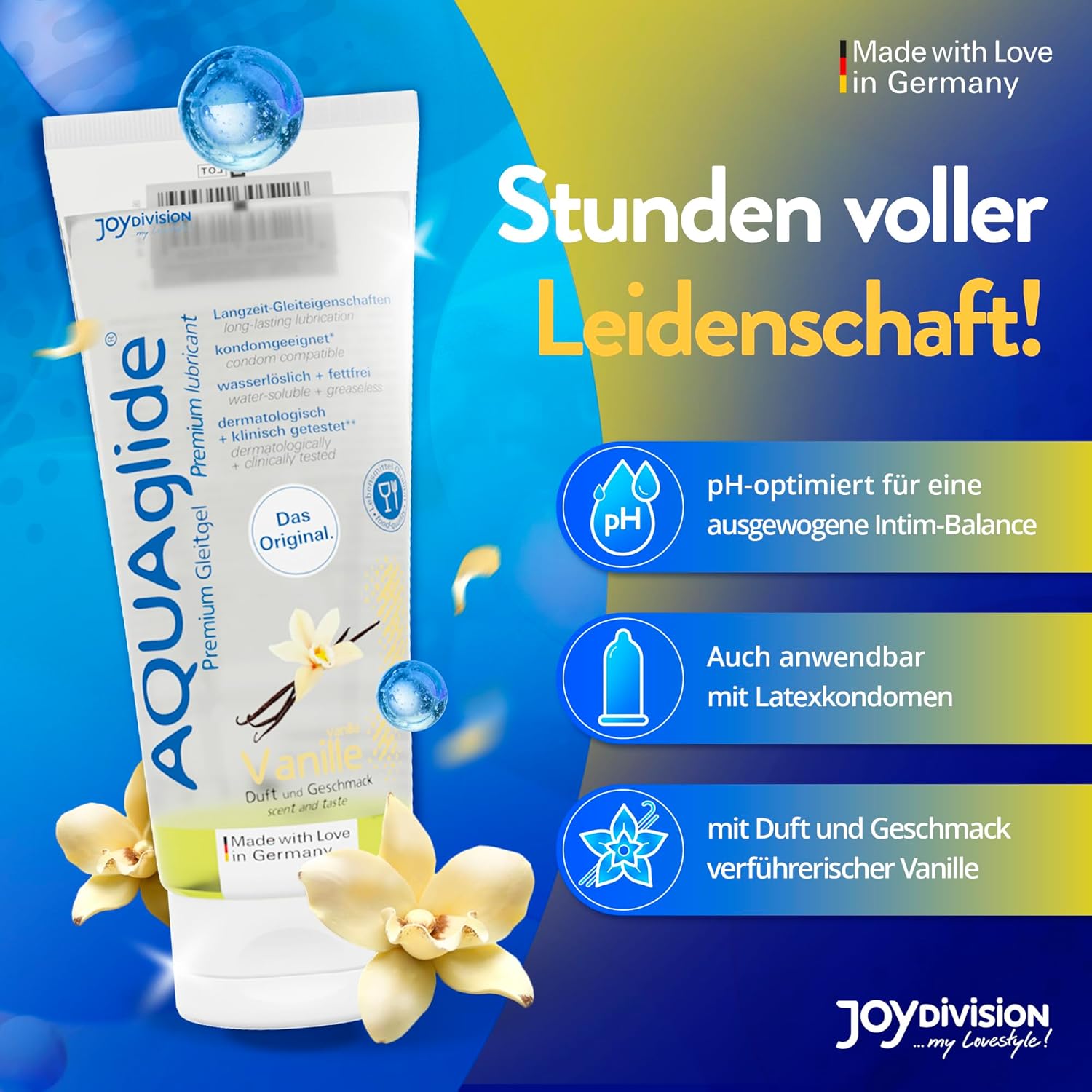 AQUAglide 100ml Vanilie JoyDivision lubrifiant food grade vegan fara grasimi testat dermatologic Germania