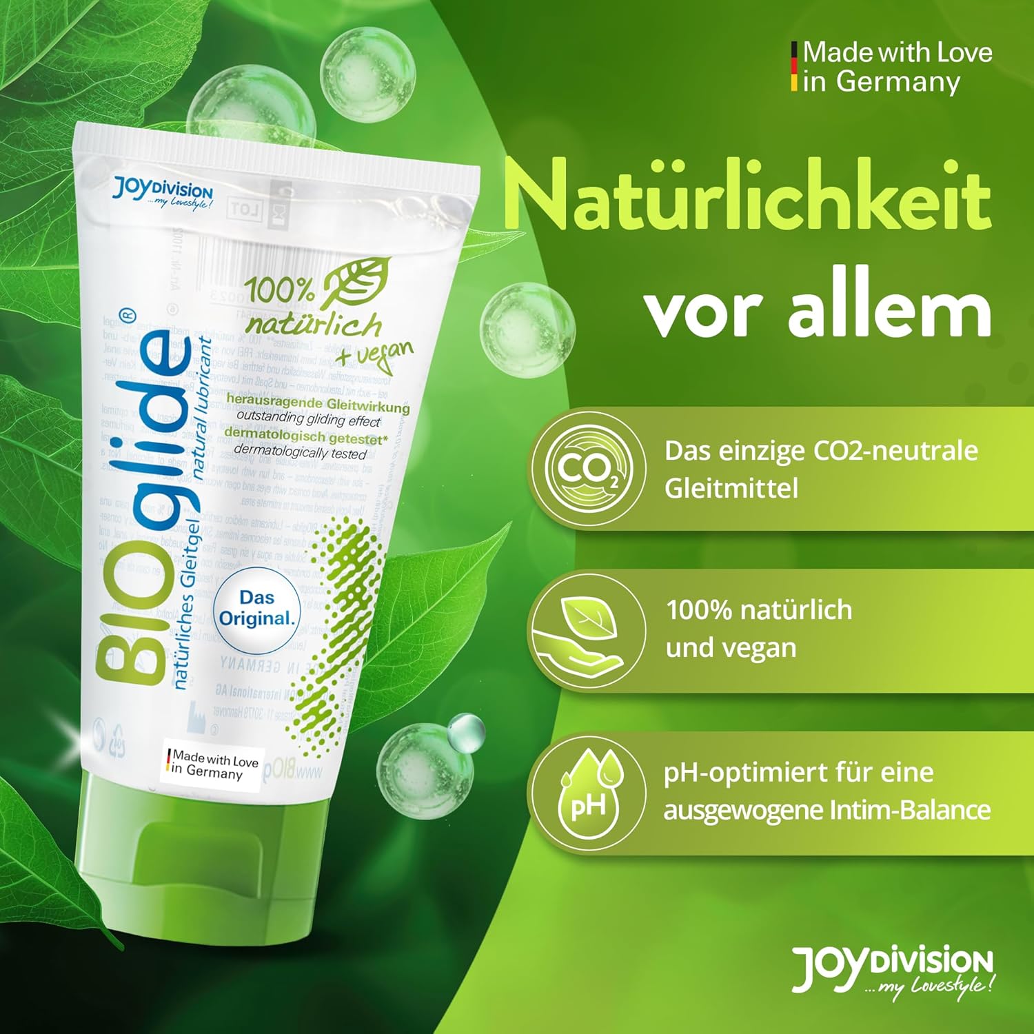 BIOglide 40ml specificatii tehnice ingrediente INCI certificare BDiH CO2-neutral pH intim JoyDivision