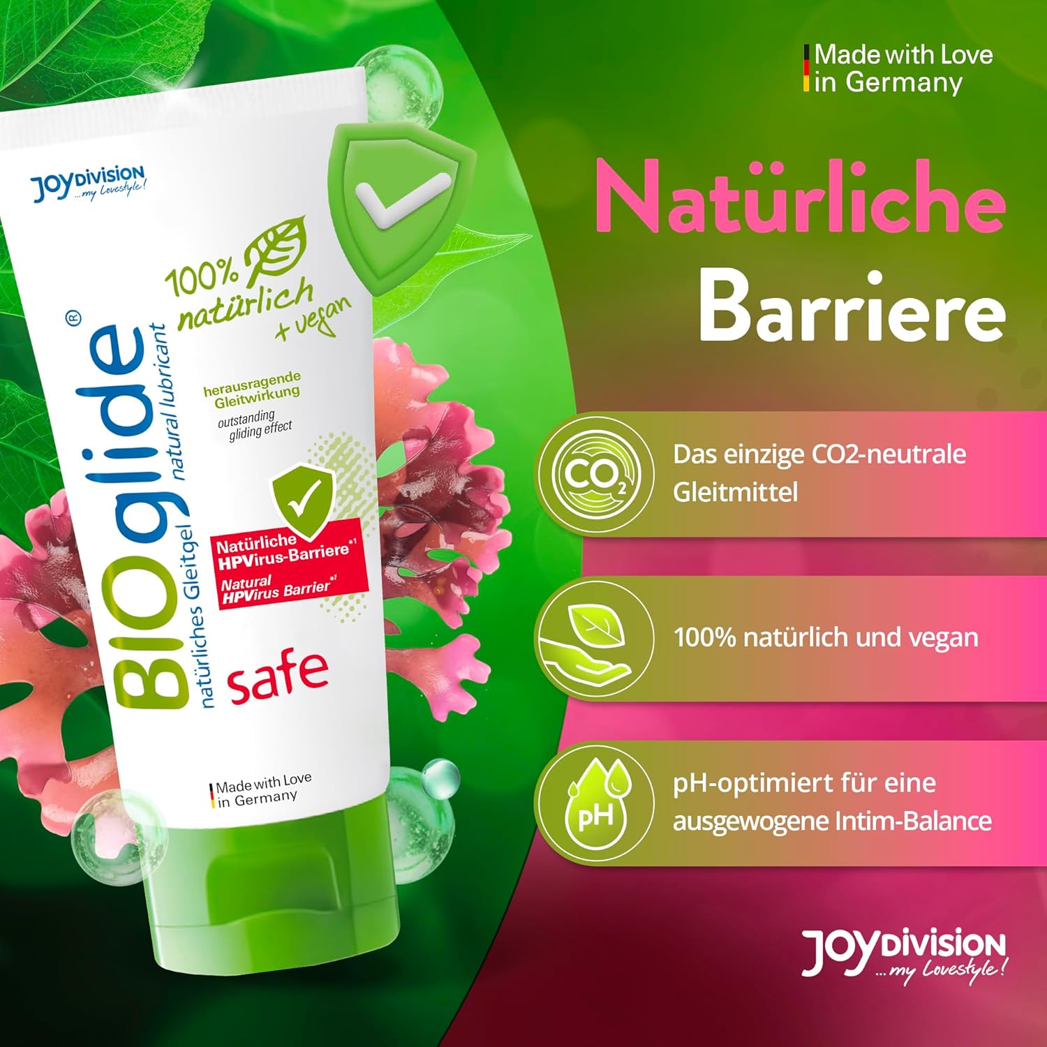 BIOglide Safe JoyDivision specificatii tehnice INCI ingrediente certificare BDiH compatibilitate prezervative