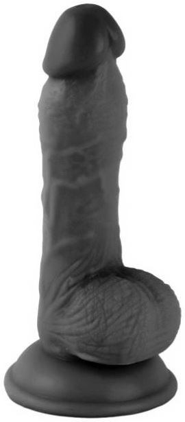 Dildo realistic Mr Rude compact negru, cu baza ventuza, forma anatomica