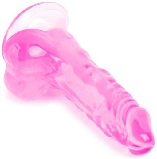 Mini dildo Crystal Jellies roz 13.5cm ventoza baza harness compatibil