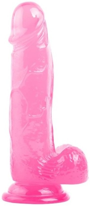 Dildo realistic Crystal Jellies 20 cm, roz, jelly cristalin, baza ventuza