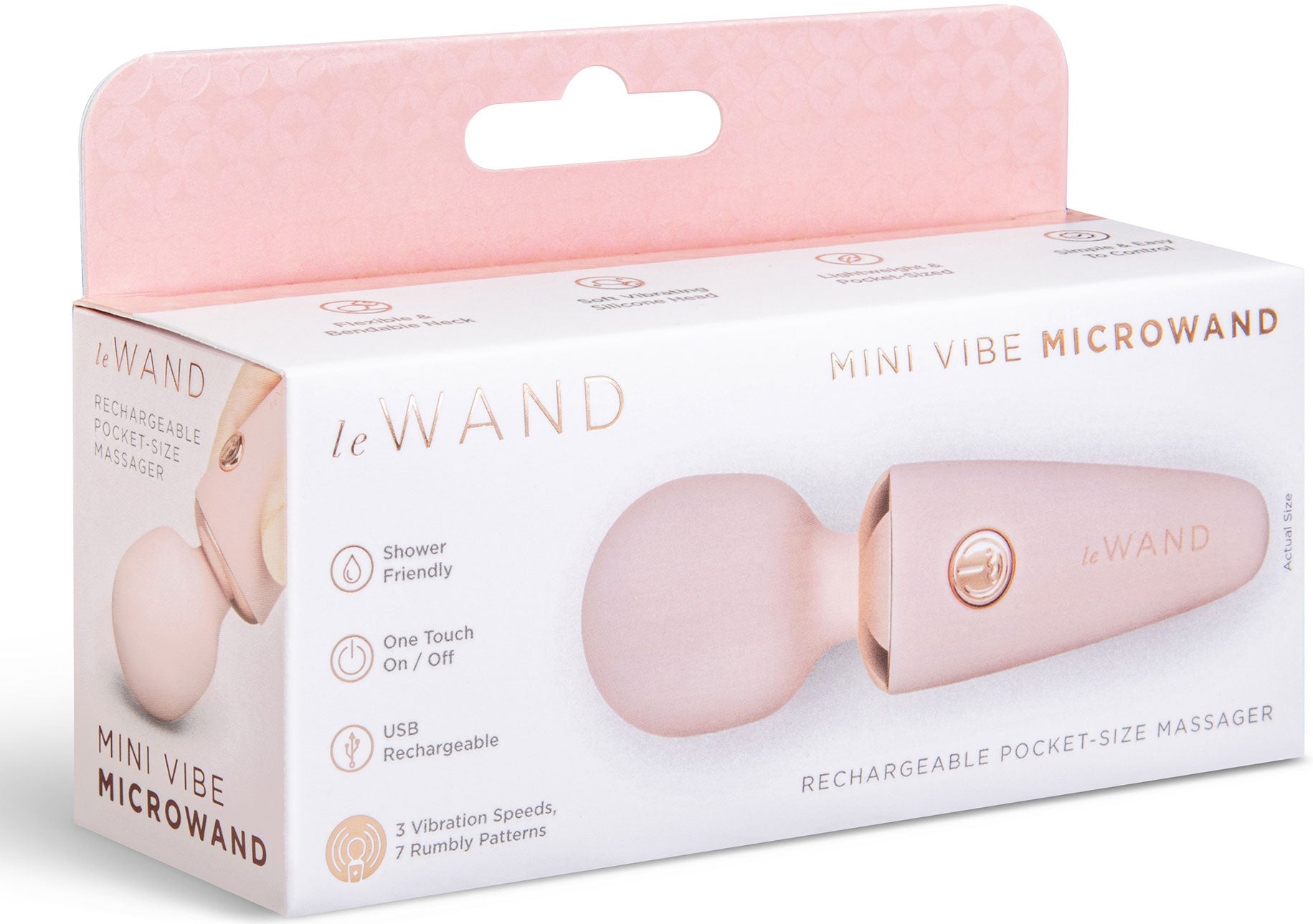 Le Wand Mini Rose Gold cutie ambalaj retail 10 moduri vibratie 3 viteze USB-C IPX5