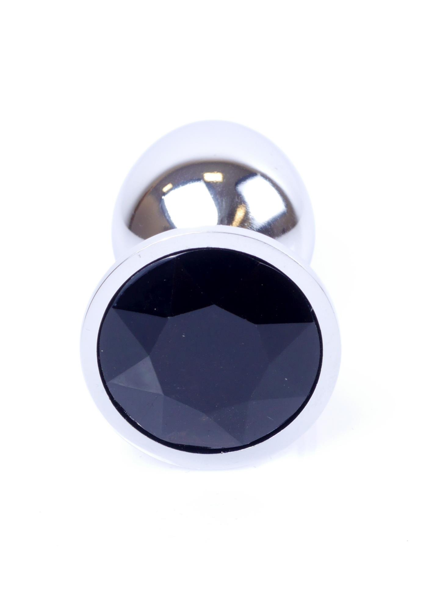 Plug Jewellery Silver Black, otel inoxidabil lustruit cu cristal negru fatetat