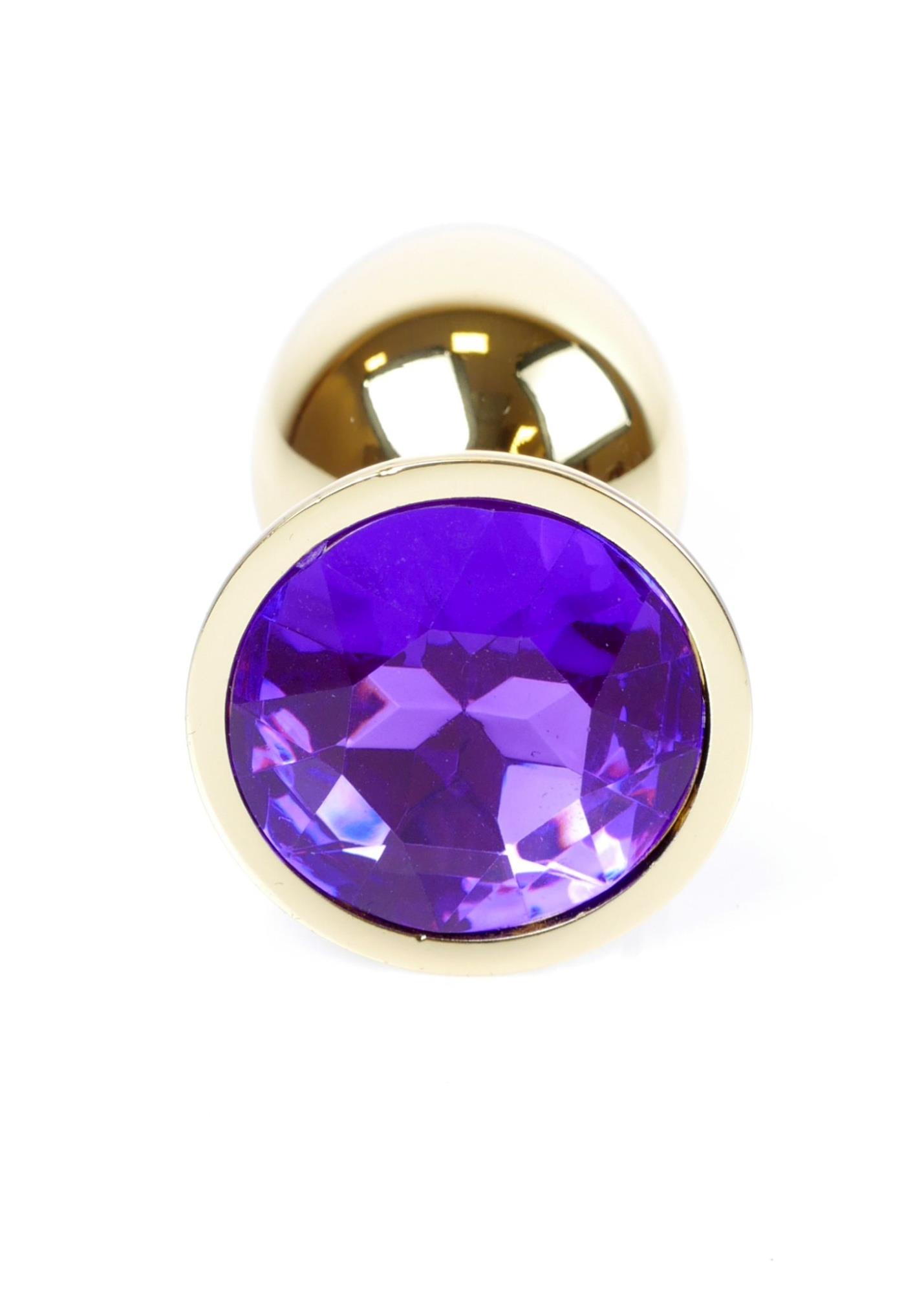 Plug Jewellery Gold Purple, otel inoxidabil placat auriu cu cristal violet fatetat