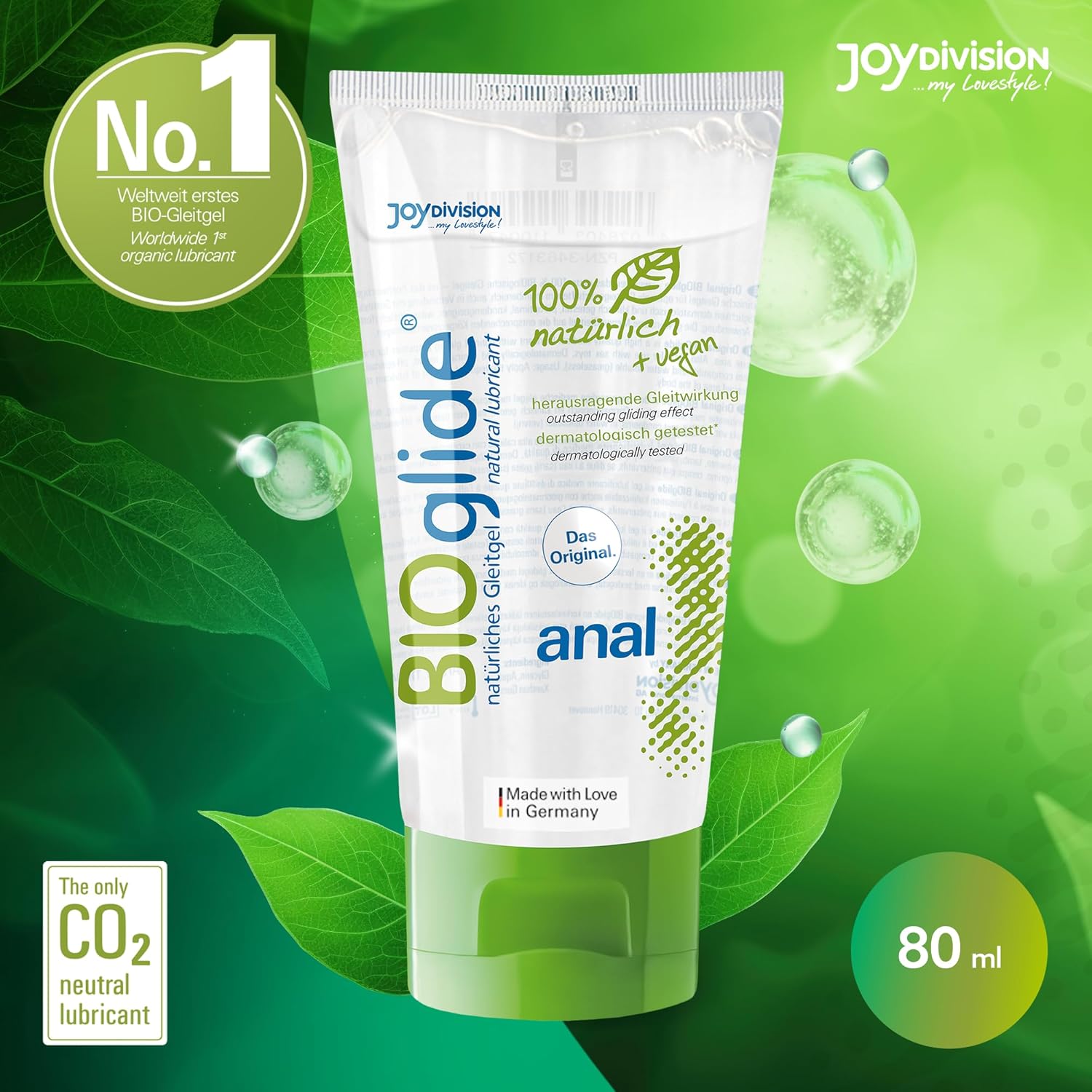 BIOglide Anal JoyDivision 80ml lubrifiant natural special sex anal BDiH certificat testat dermatologic CO2-neutru Germania