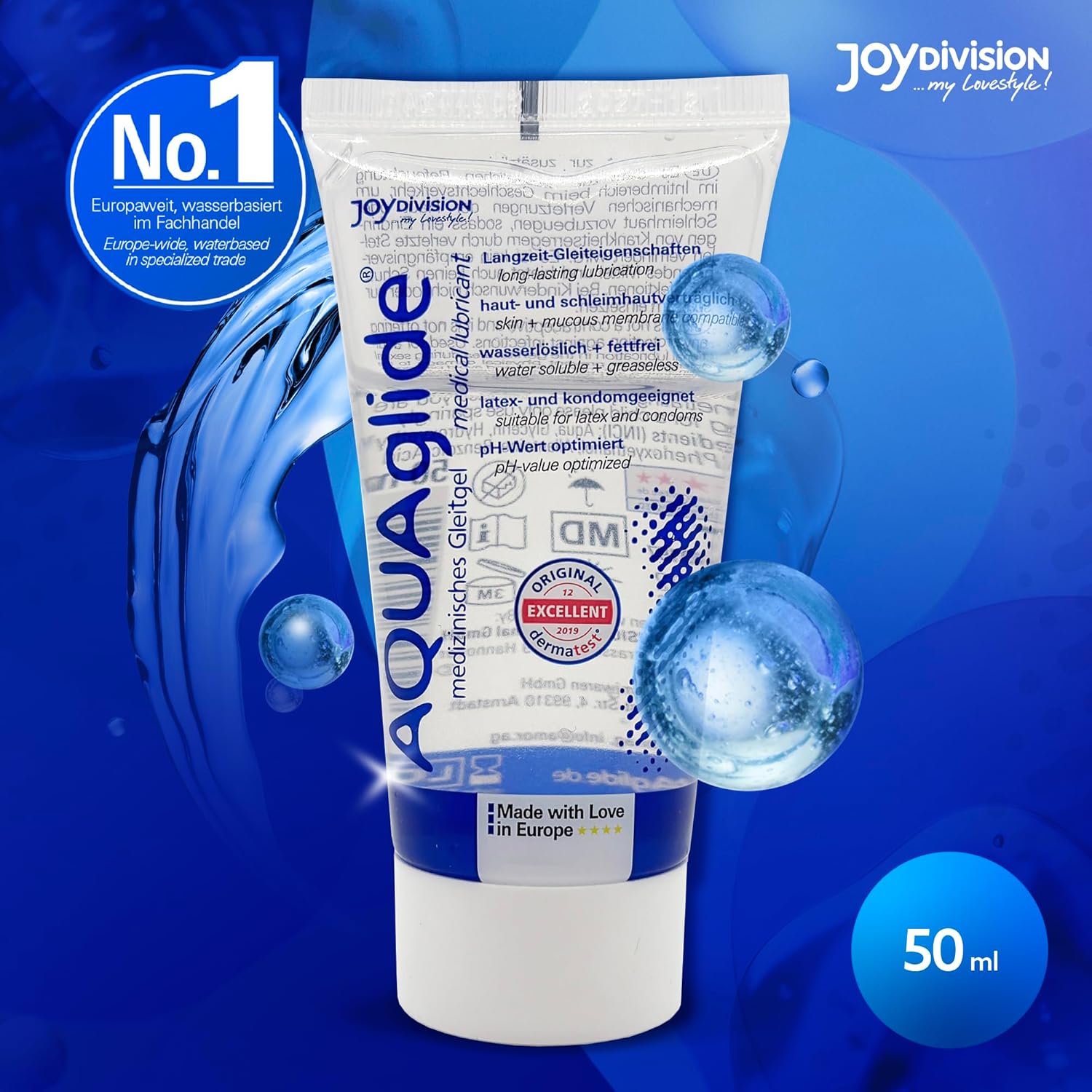 AQUAglide Original 50ml JoyDivision lubrifiant pe baza de apa glicerina alantoina compatibil latex testat clinic