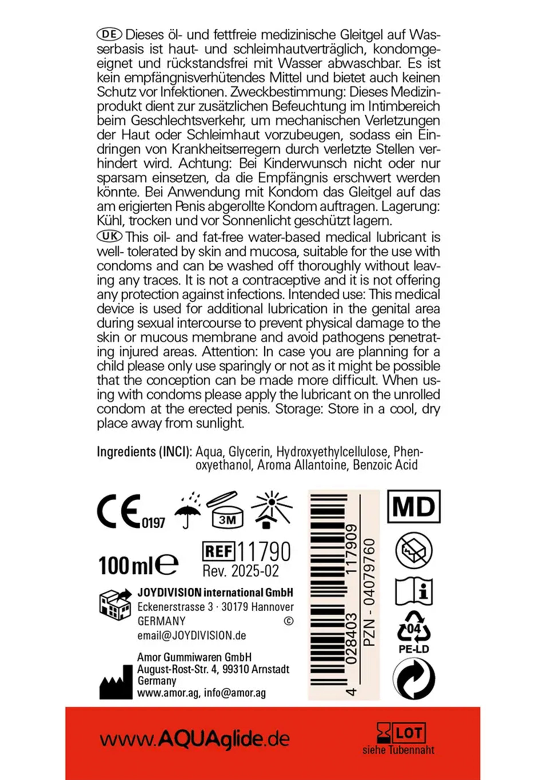 AQUAglide Strawberry Capsuni JoyDivision 100ml lubrifiant pe baza de apa pH optim vegan fabricat Germania
