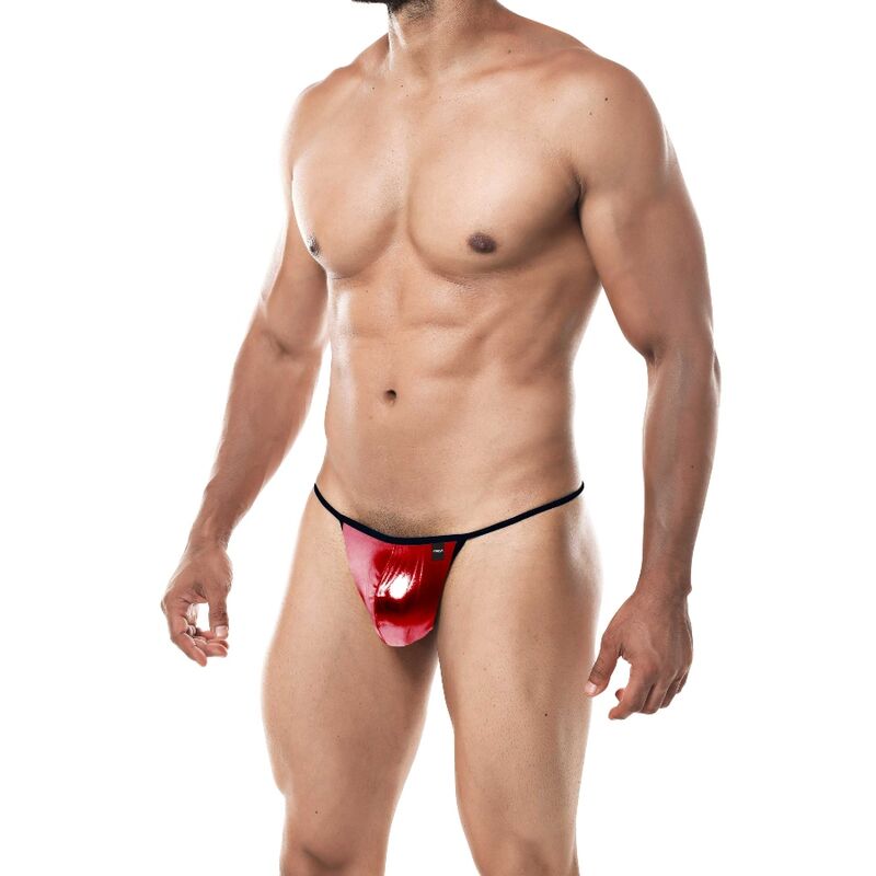 Cut4Men G-string Provocative Rosu Lucios - vedere din fata pe model