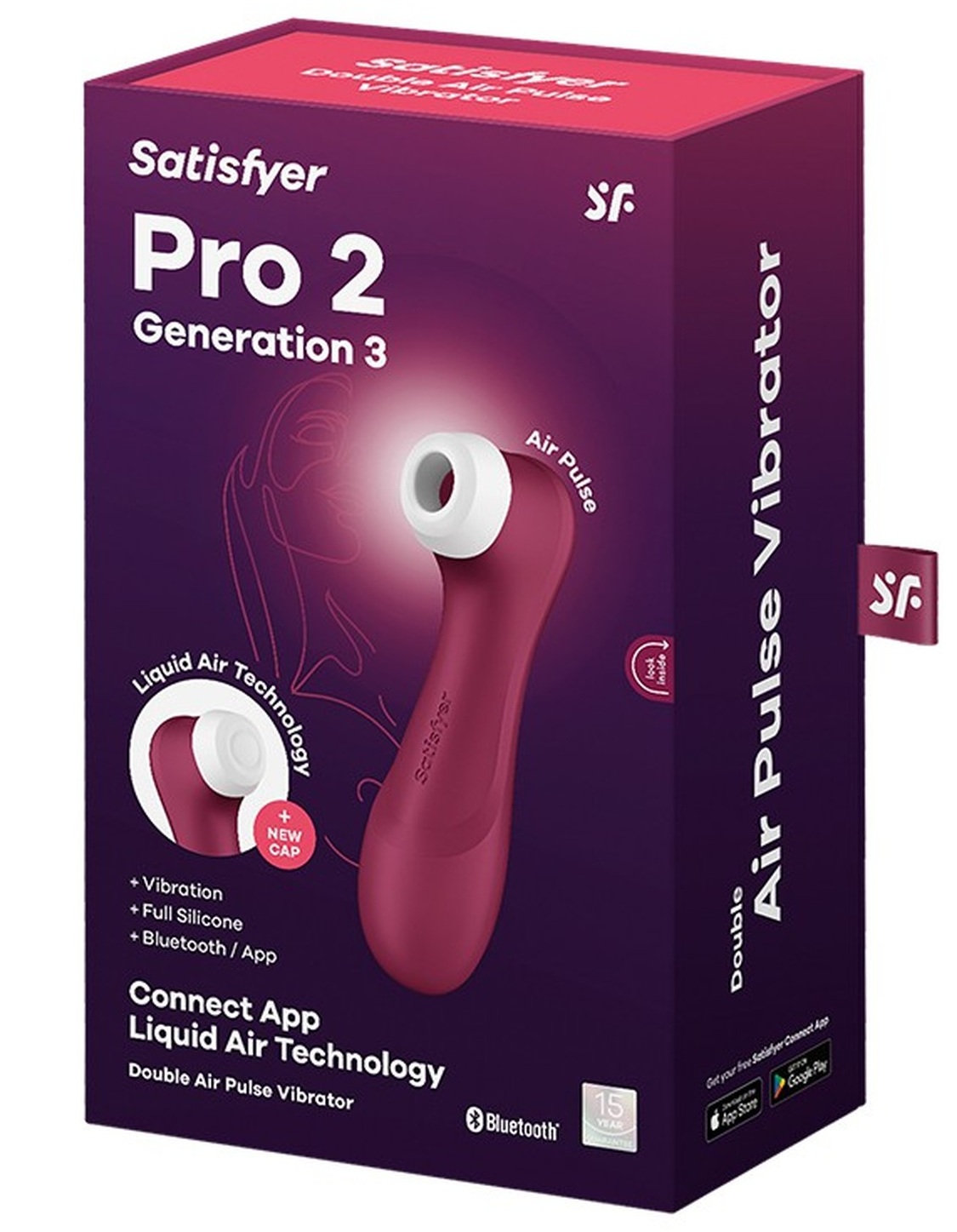 Satisfyer Pro 2 Generation 3 Liquid Air Technology, cutie rosu grena, Double Air Pulse Vibrator, Bluetooth App
