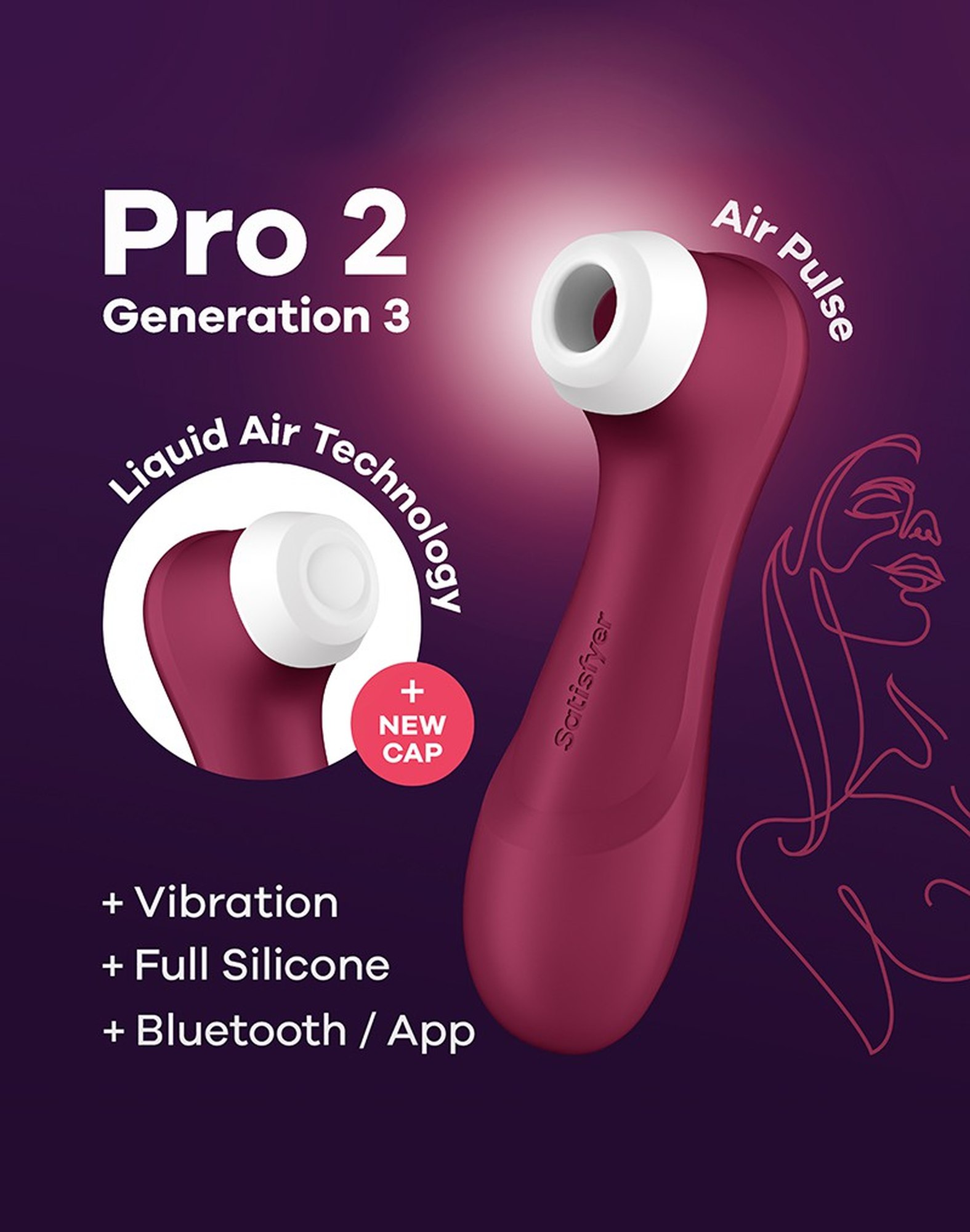 Satisfyer Pro 2 Generation 3, design curbat, Air Pulse tehnologie, logo Satisfyer pe corp