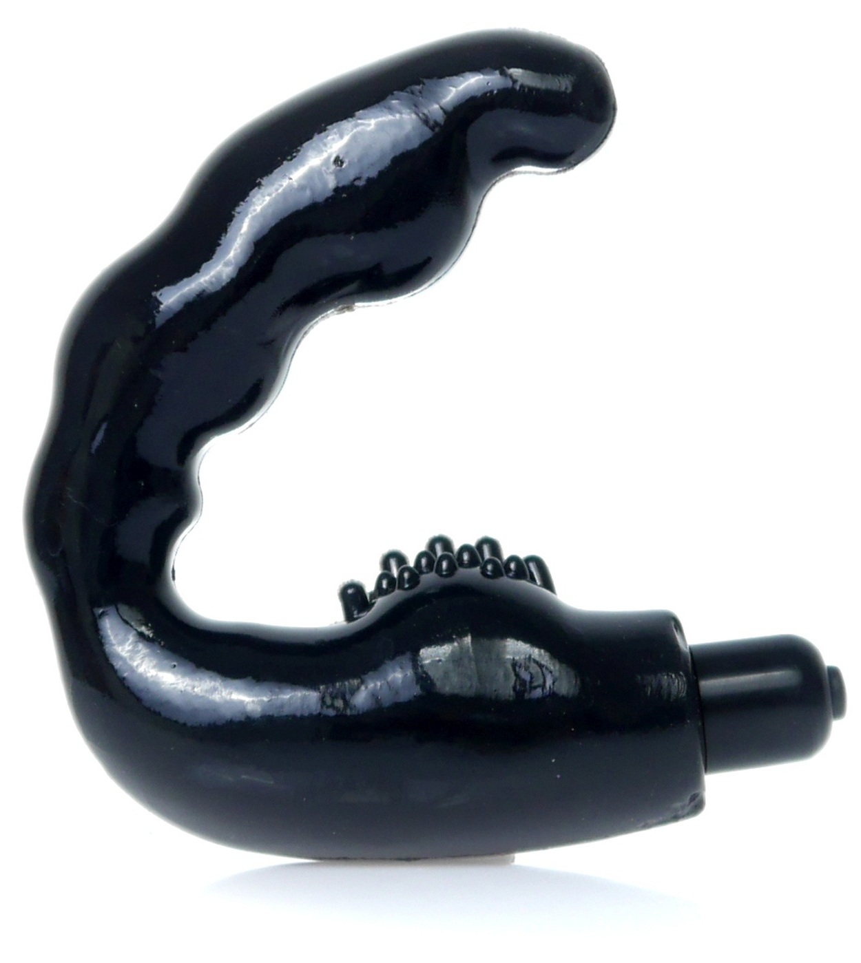 Stimulator de prostata Anal Fantasy Black, forma curbata in C, cu proeminente pentru perineu