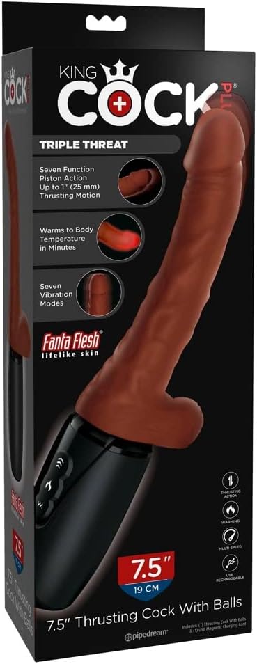 vibrator realistic Pipedream King Cock Plus Thrusting Cock With Balls maro 19cm vedere completa