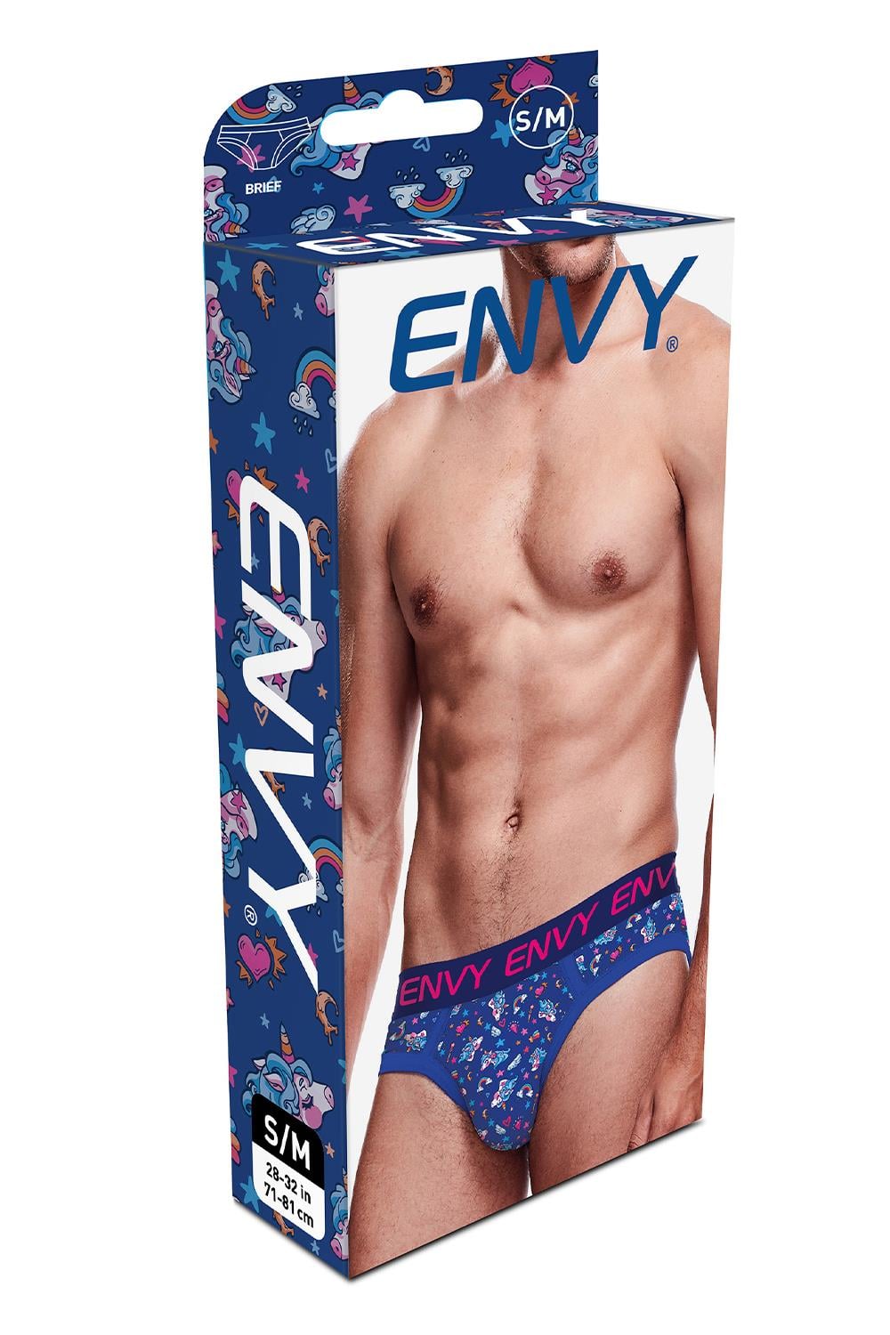 Chiloti Barbati Envy Menswear Magic Unicorn Albastru - detaliu imprimeu si banda elastica roz