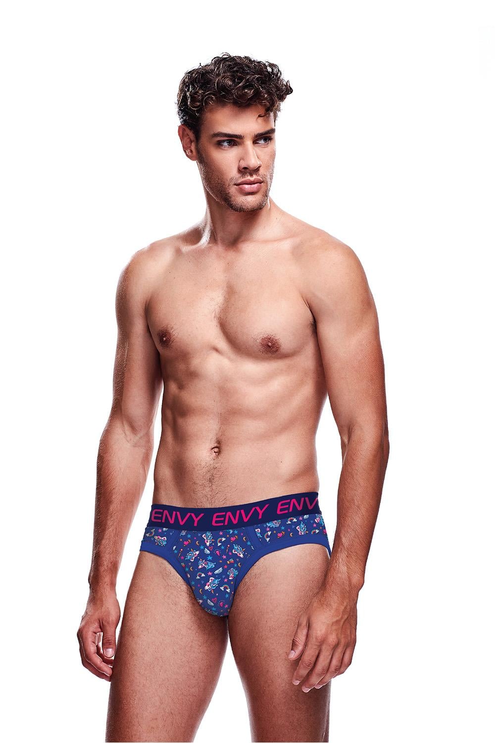 Chiloti Barbati Envy Menswear Magic Unicorn Albastru - vedere fata, imprimeu unicorn si curcubeu