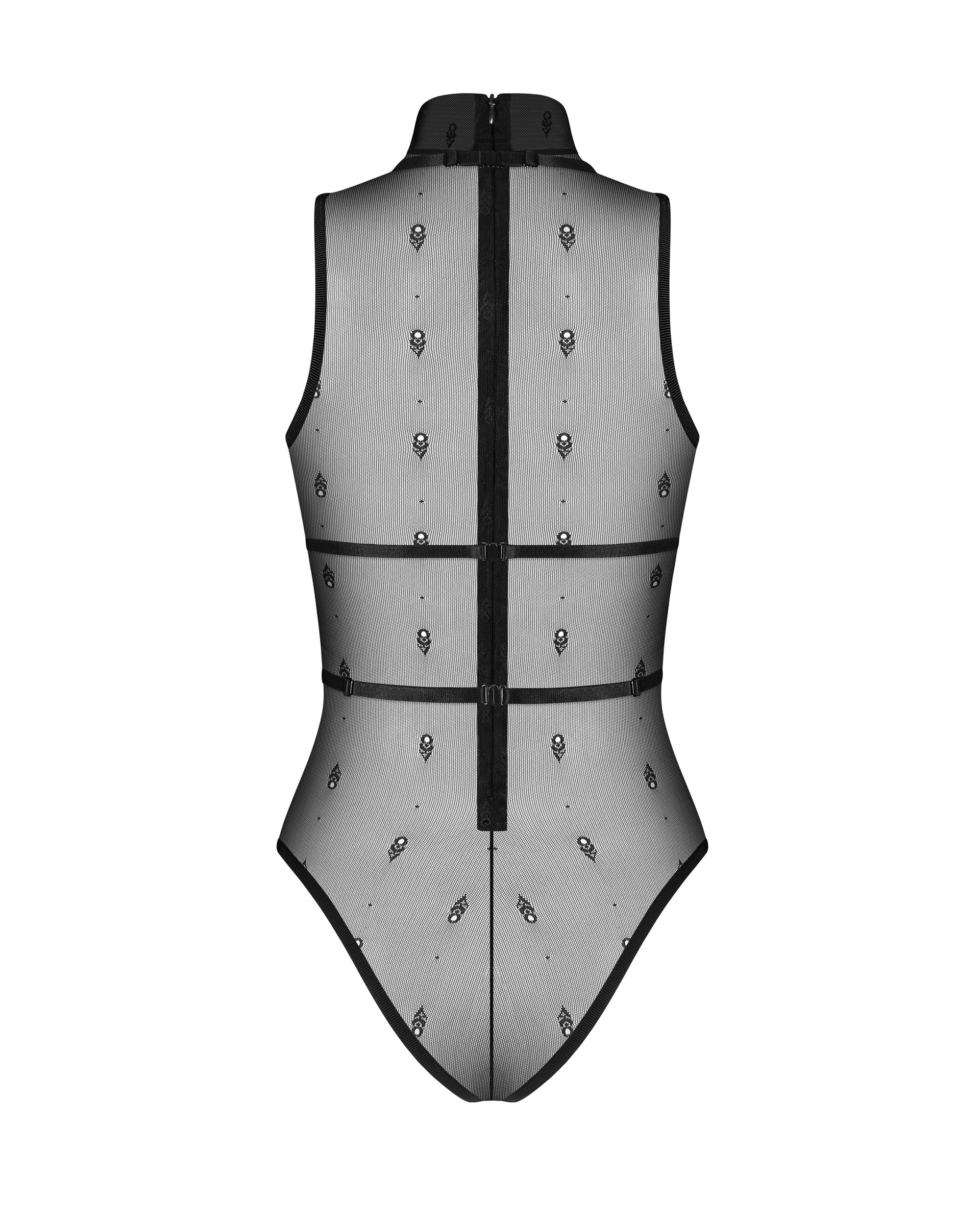 Body Obsessive Anniverse cu Harness Negru Transparent - vedere completa marime S/M produs UE