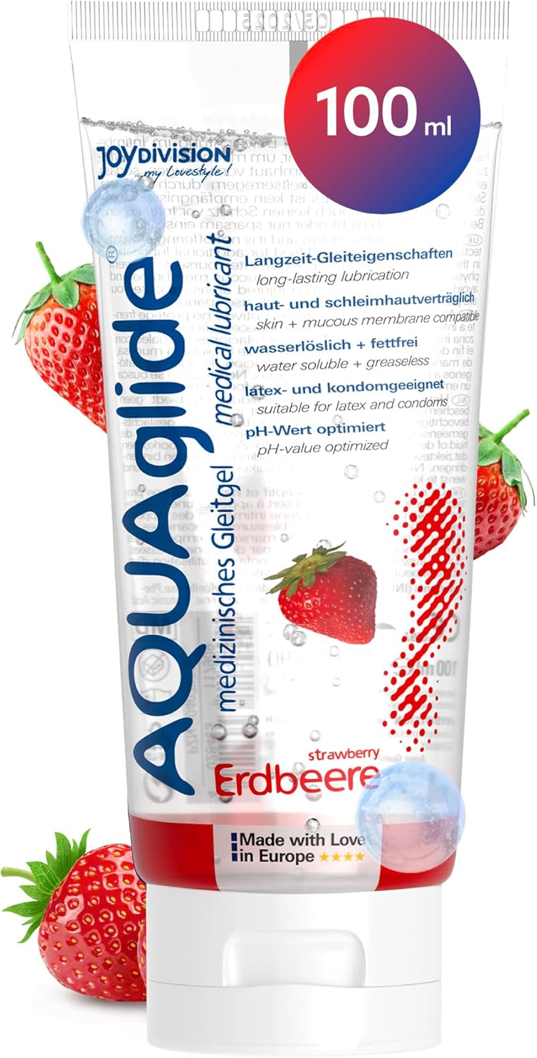 Lubrifiant JoyDivision AQUAglide Capsuni 100ml food grade aroma capsuni proaspete pH optim vegan compatibil latex EAN 4028403117909