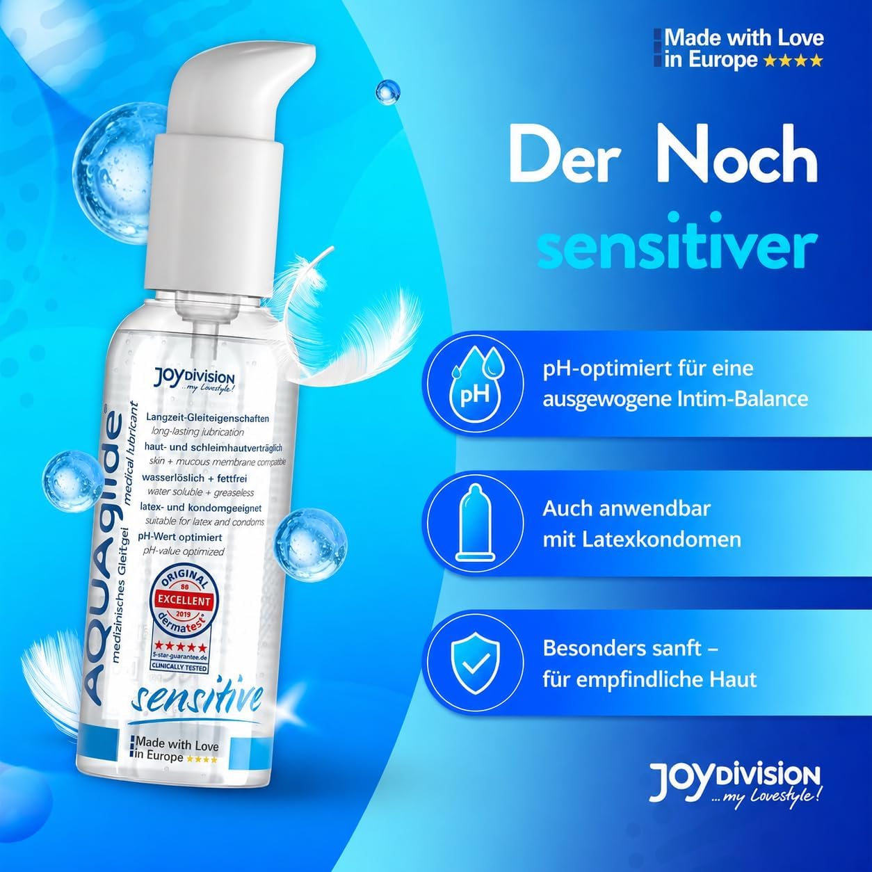 AQUAglide Sensitive 125ml JoyDivision compatibil prezervative latex jucarii silicon anal vaginal oral lubrifiant universal