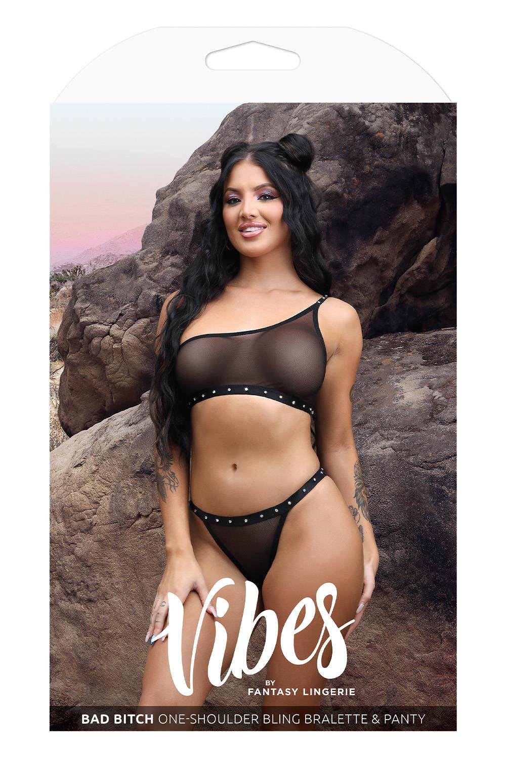 Fantasy Lingerie Bad Bitch Bling ambalaj Vibes by Fantasy Lingerie - cutie originala bralette bikini panty set negru