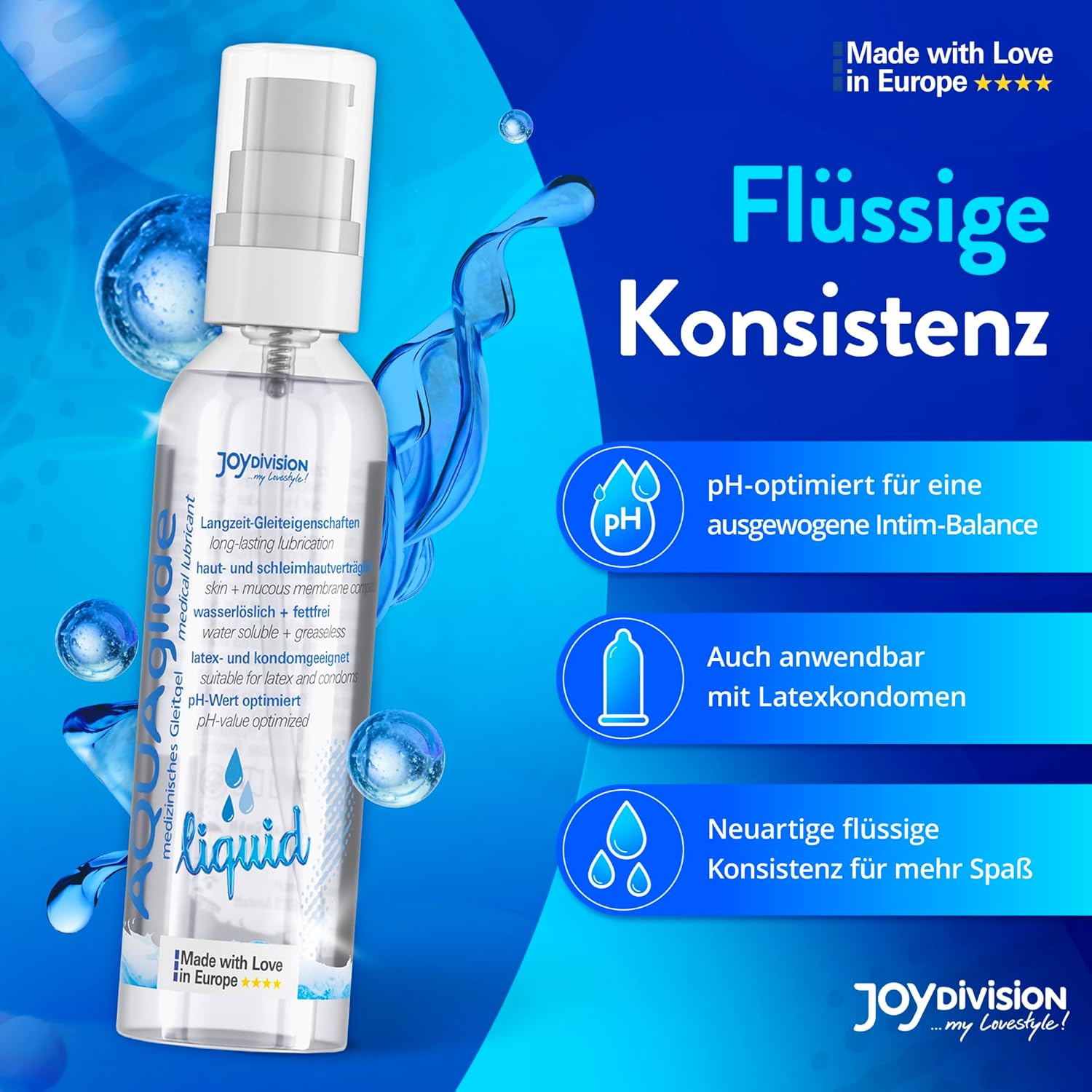 AQUAglide Liquid 50ml JoyDivision consistenta fluida crystal clear pH optim fara parfum testat clinic dermatologic Germania