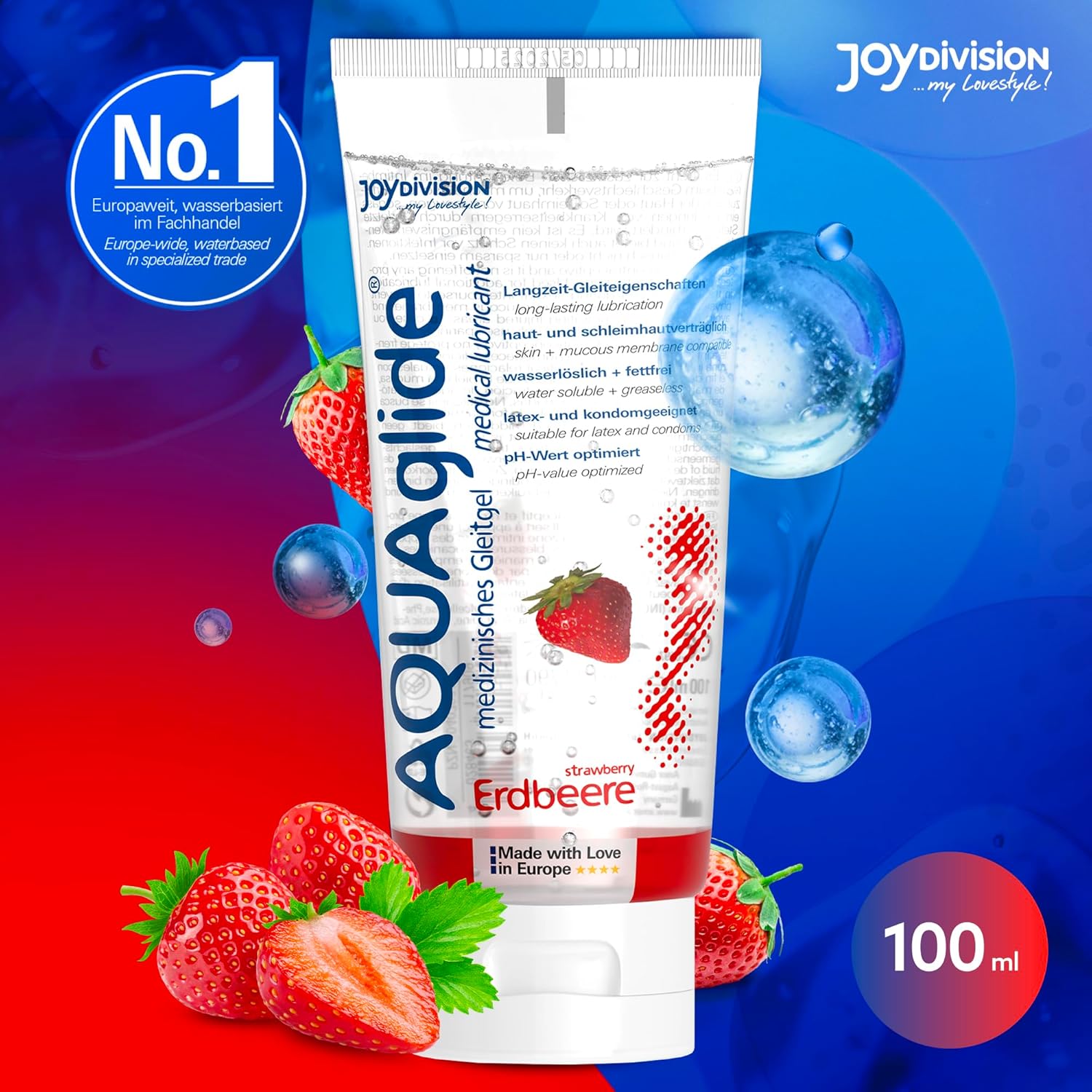 AQUAglide Capsuni JoyDivision 100ml lubrifiant aromat pe baza de apa sex oral vaginal anal compatibil silicon