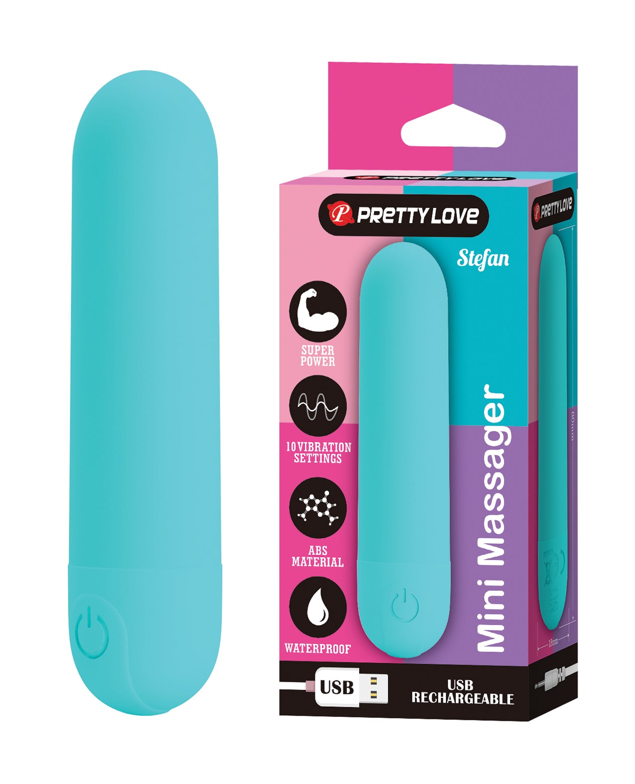 Mini vibrator bullet Stefan Pretty Love Turcoaz ABS 8 cm - vedere frontala