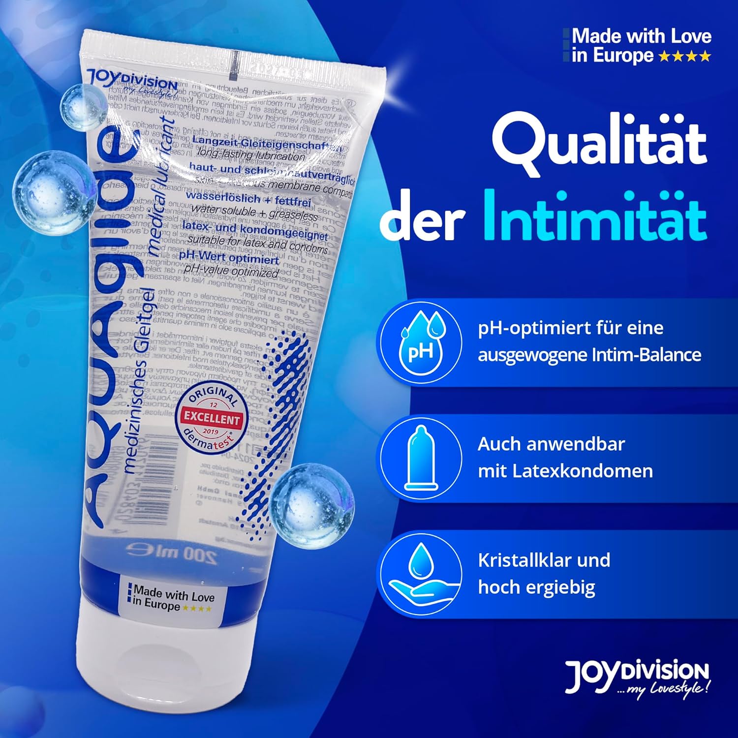 AQUAglide Natural JoyDivision specificatii tehnice ingrediente 200ml tub compatibilitate prezervative 20 ani calitate