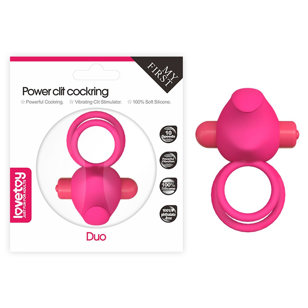 Inel penis dublu vibrator Power Duo Lovetoy Roz - vedere frontala set