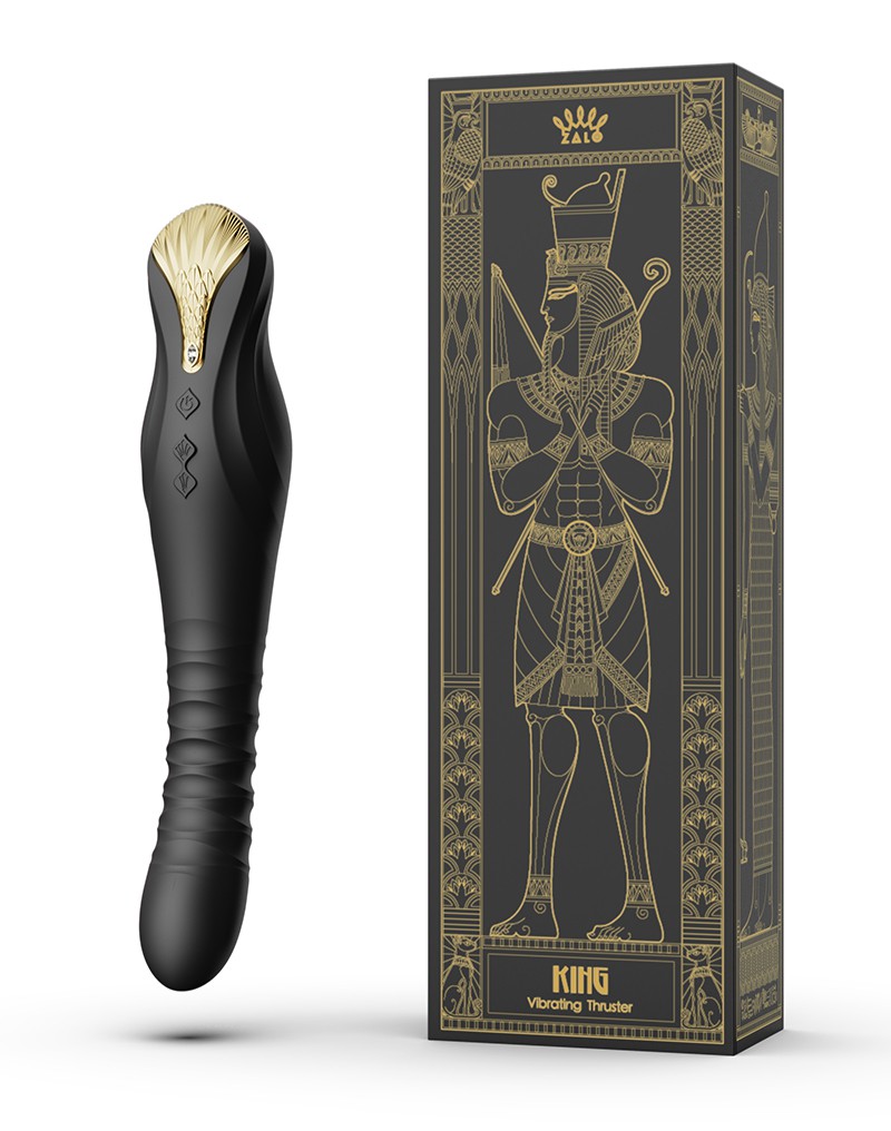 Vibrator ZALO King negru-auriu, mecanism PowerThrust in detaliu