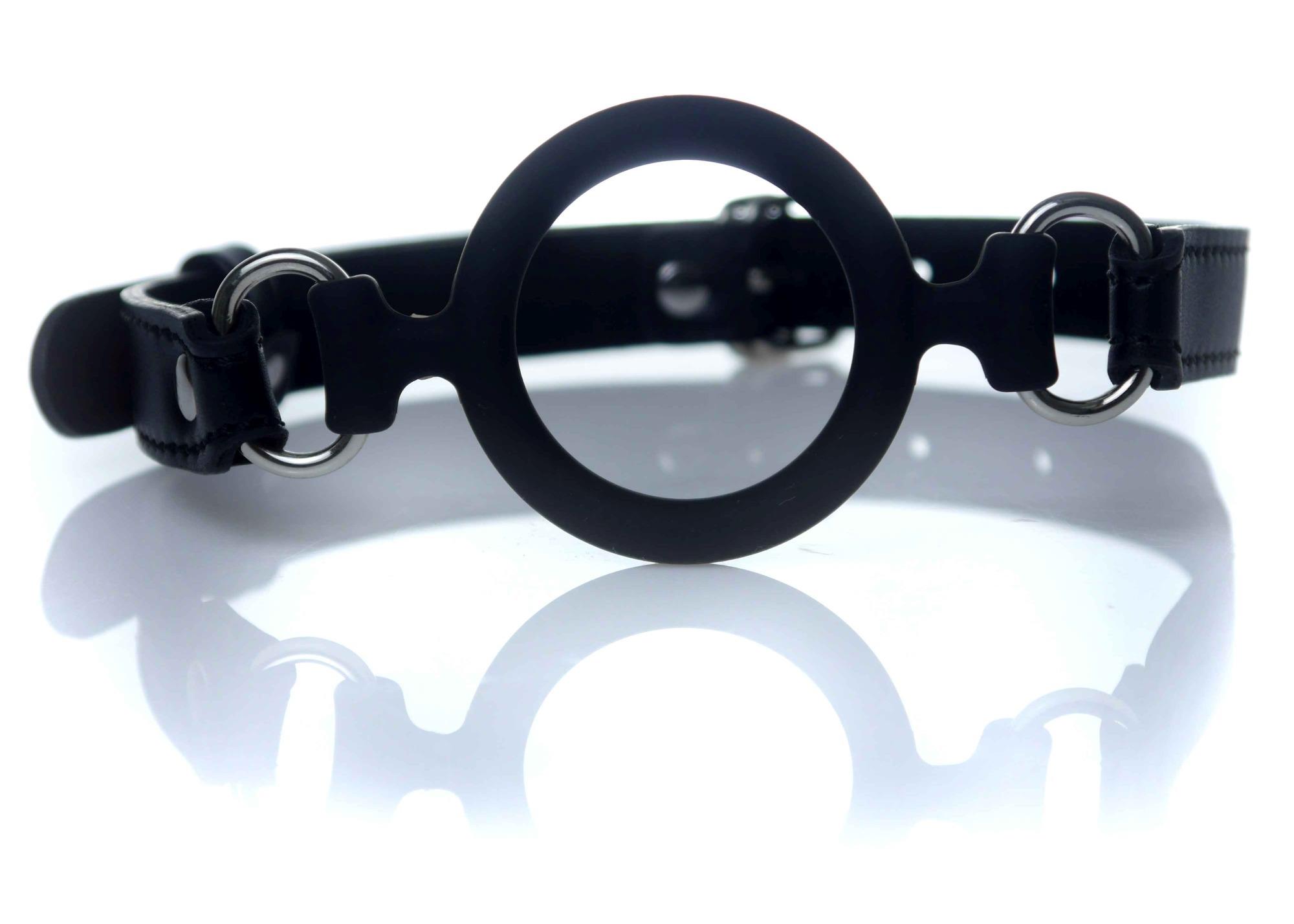 Knebel O-ring Gag, inel de silicon negru montat pe cureaua ajustabila din piele ecologica