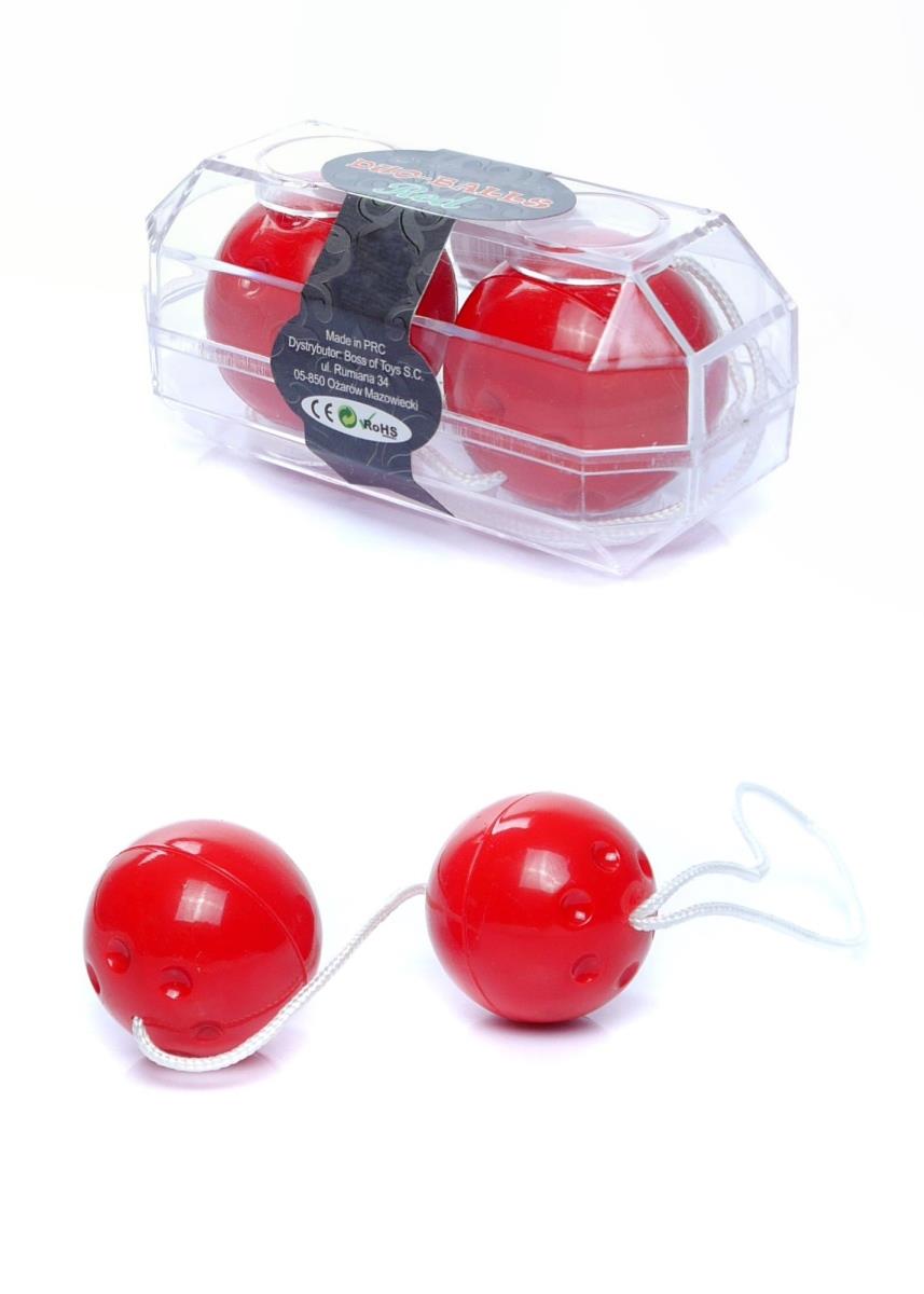 Bile Vaginale Duo Balls Rosii, detaliu al texturii cu orificii decorative pe fiecare sfera