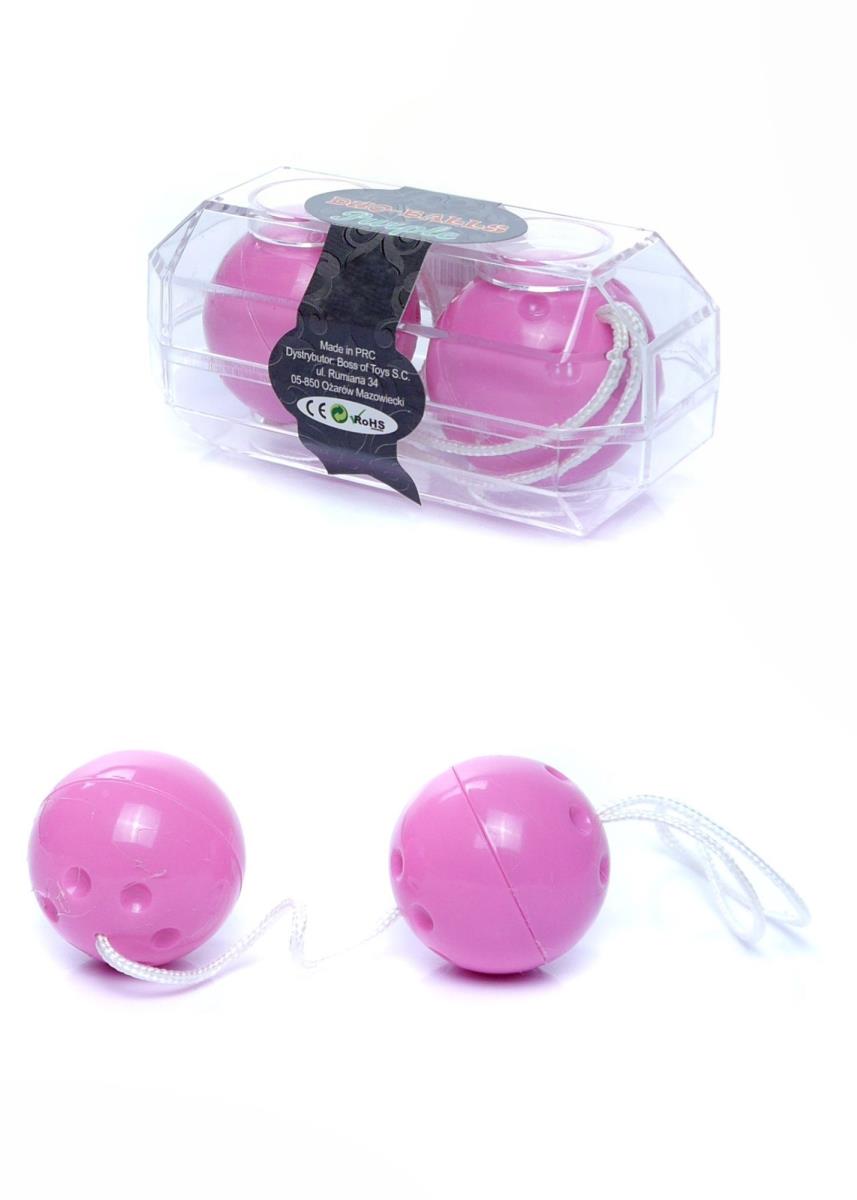 Bile Vaginale Duo Balls Purple, detaliu al texturii cu orificii decorative pe fiecare sfera