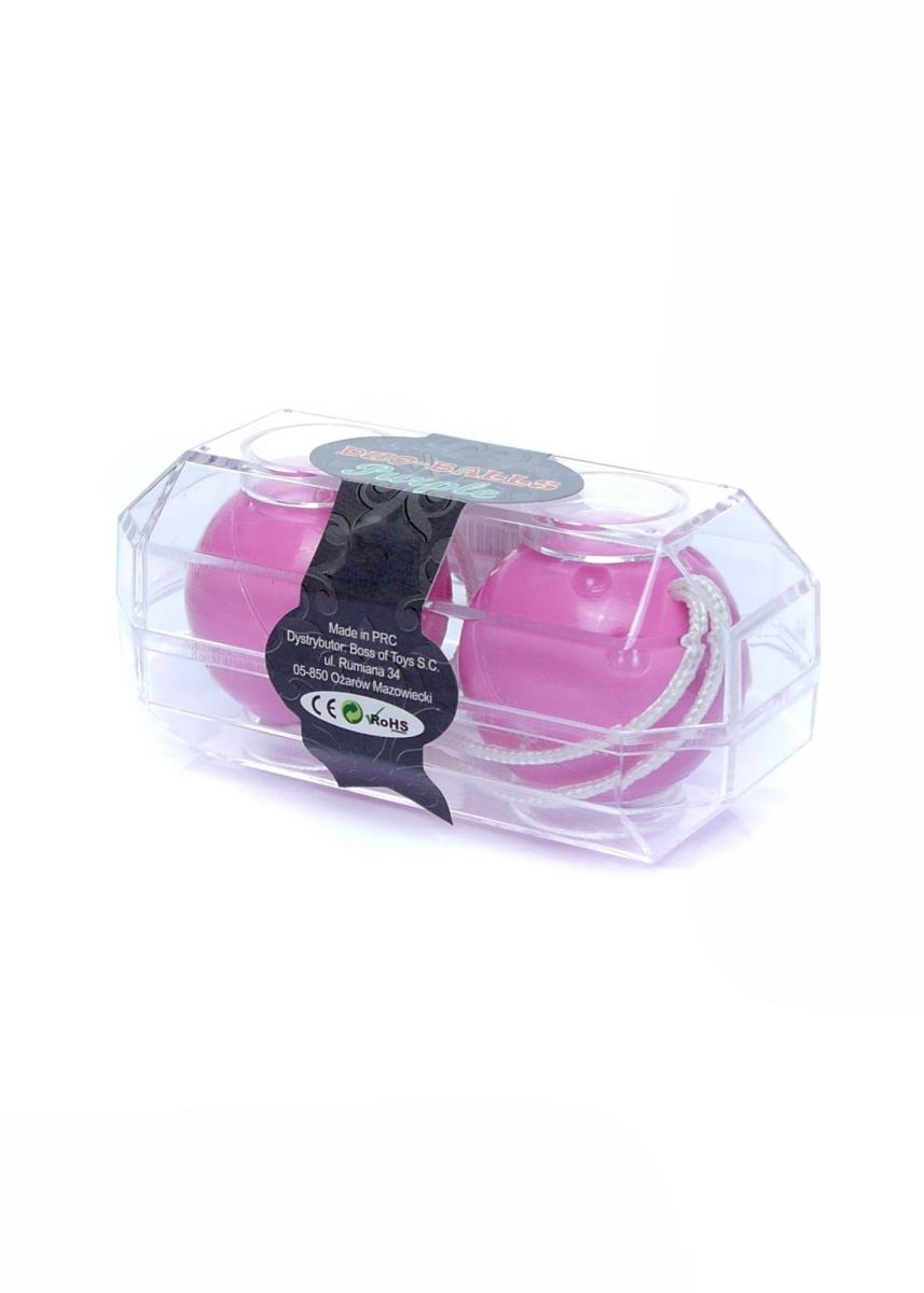 Bile Vaginale Duo Balls Purple, vedere laterala cu snurul de recuperare intins