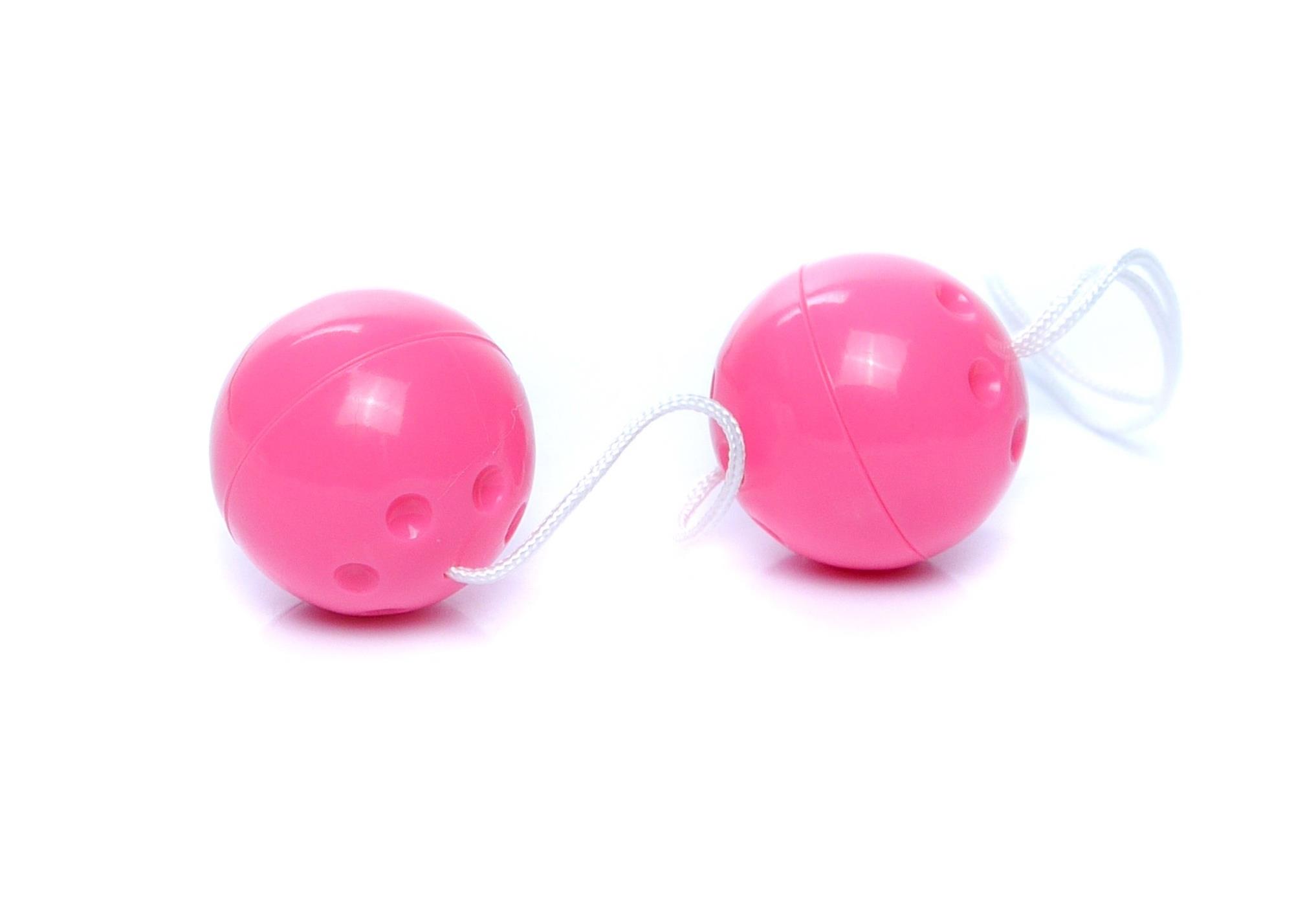 Bile Vaginale Duo Balls Pink, bile Geisha duble conectate prin snur de recuperare