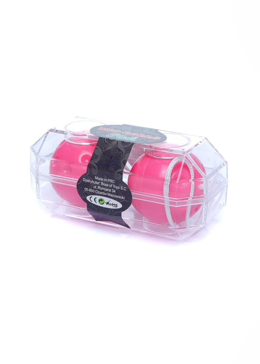 Bile Vaginale Duo Balls Pink, vedere laterala cu snurul de recuperare intins