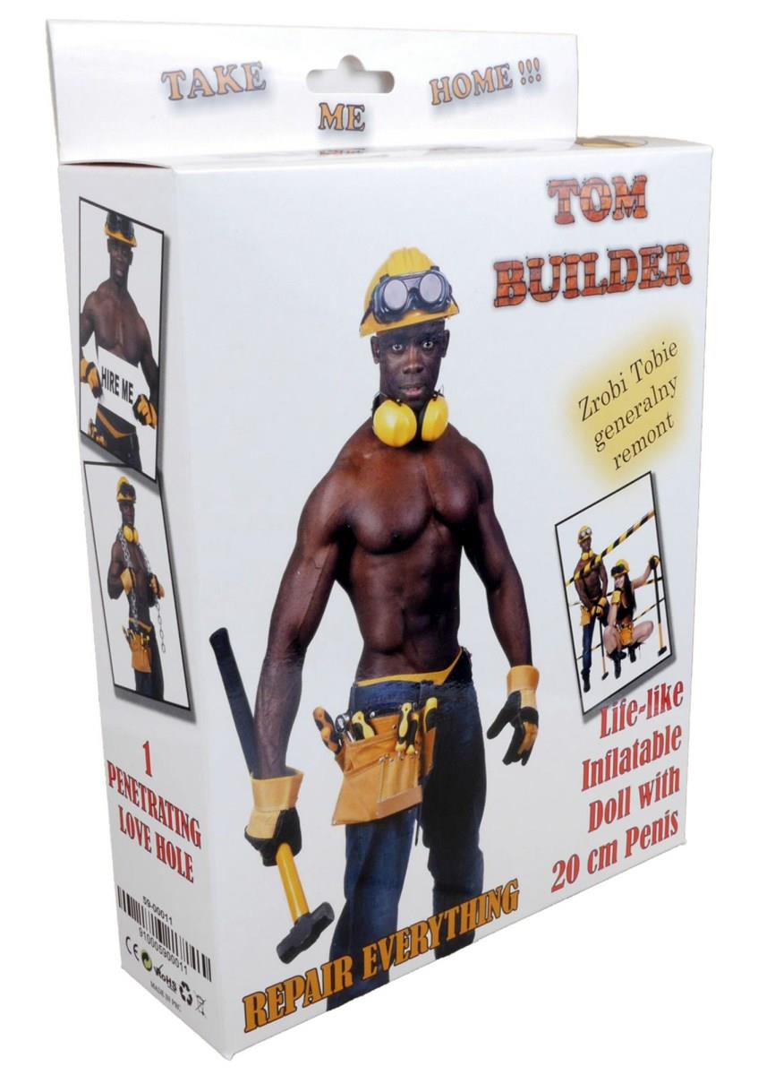 Cutia Papusa Gonflabila Tom Constructorul, unghi lateral, imagini cu produsul in uz pe cutie