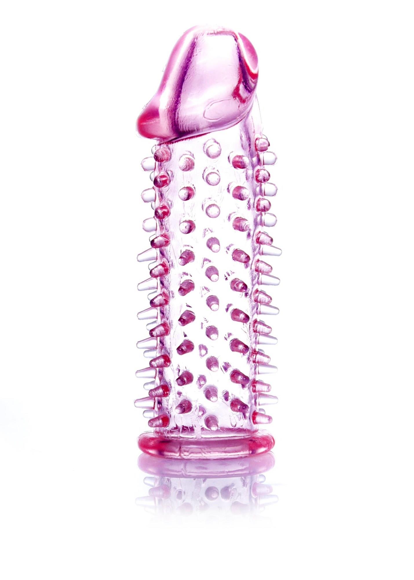 Stimulator Penis Sleeve cu tepi Roz, vedere de ansamblu cu tepii pe toata lungimea