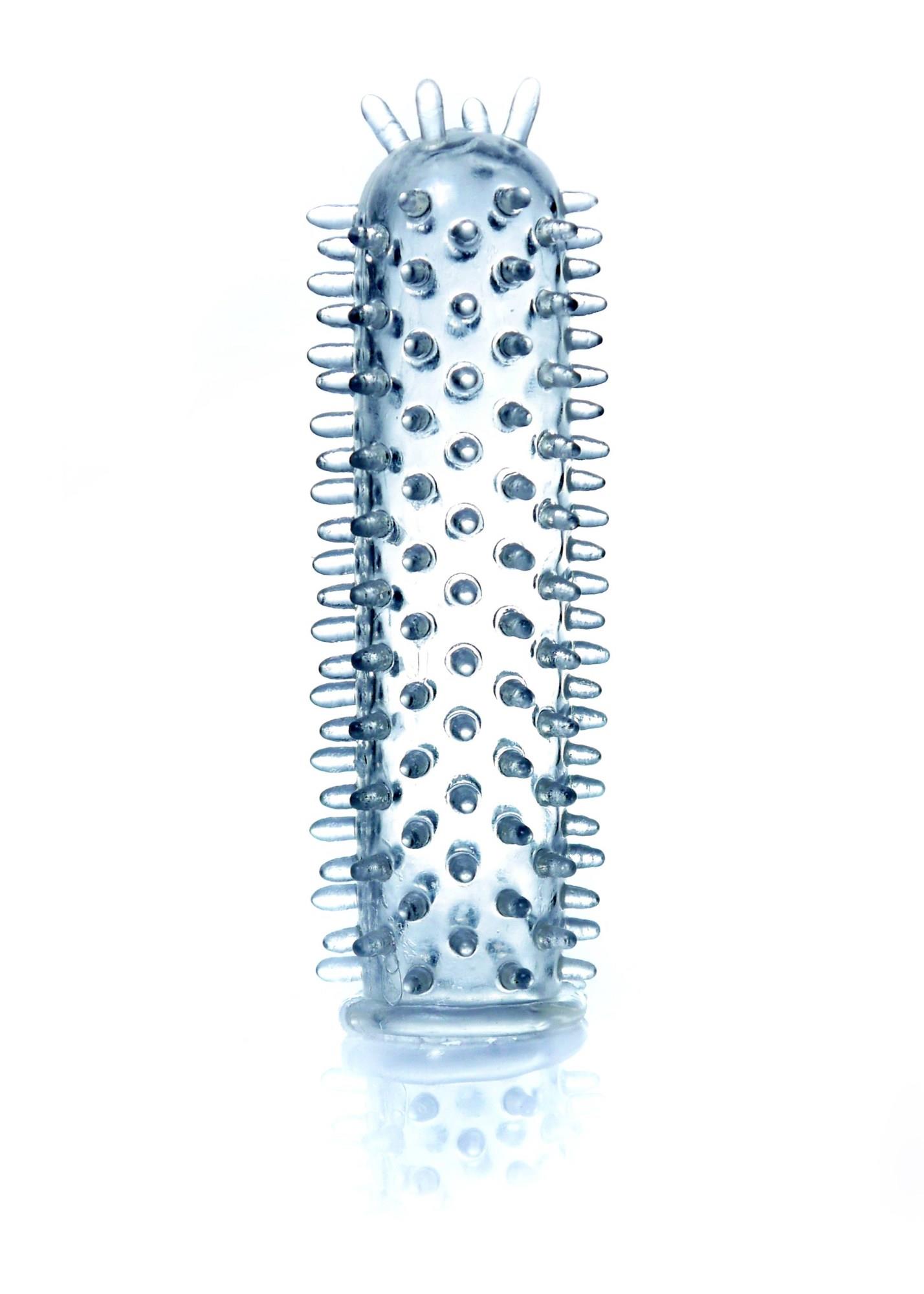 Stimulator Penis Sleeve cu tepi Transparent, vedere de ansamblu cu tepii pe toata lungimea